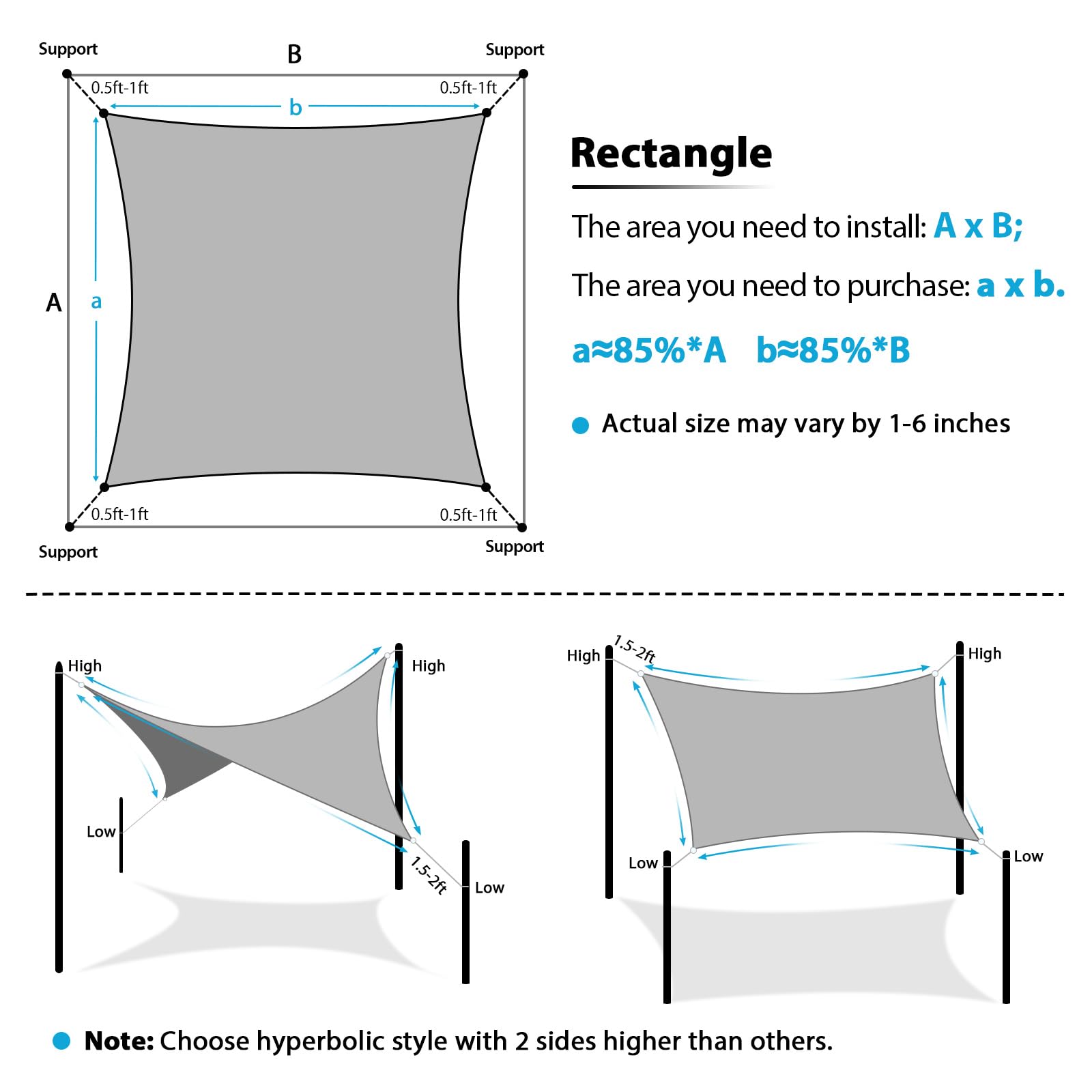 SNOWCITY Custom Rectangle HDPE Sun Shade Sail for Patio/Pool