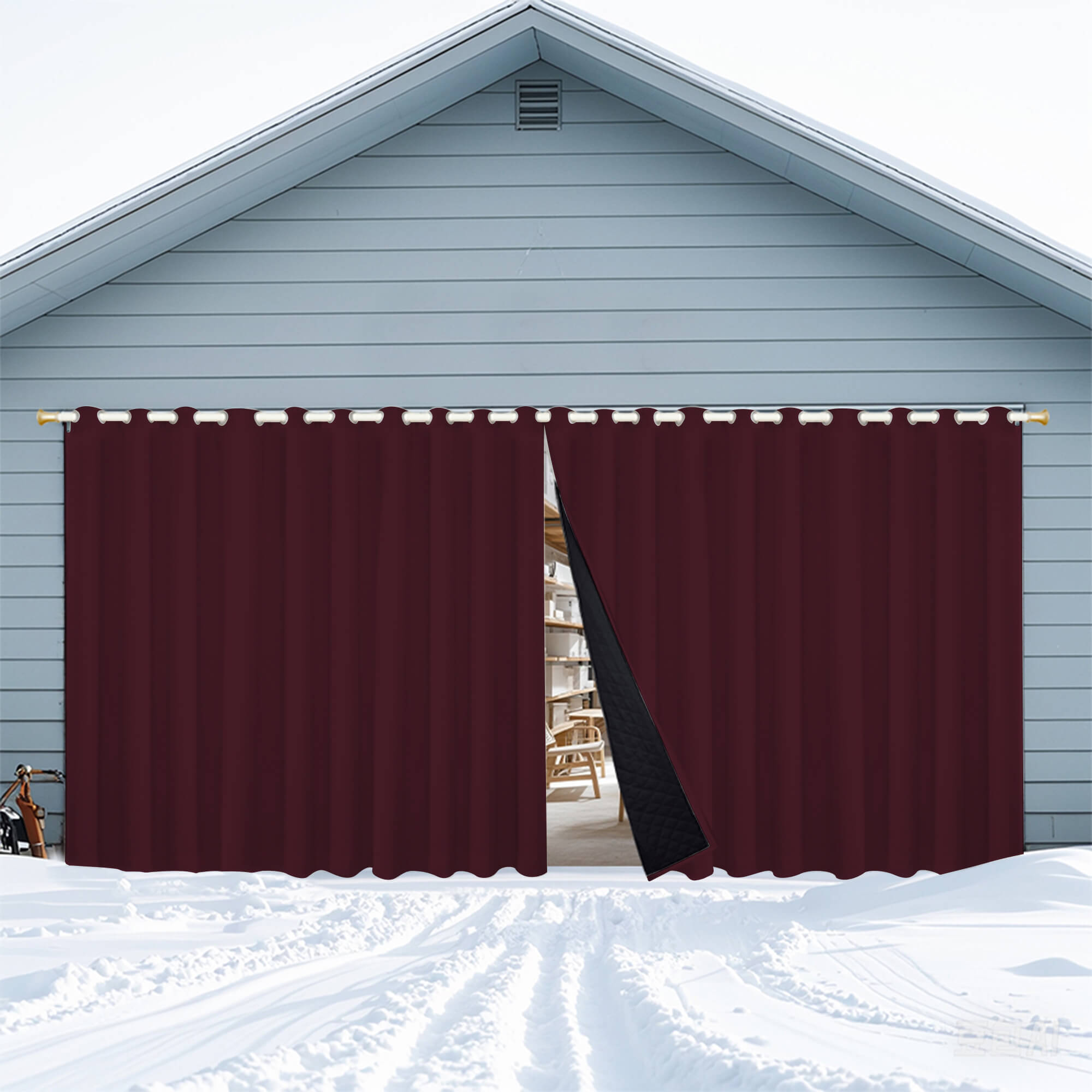 Insulated Outdoor Curtains for Winter - Wine Red