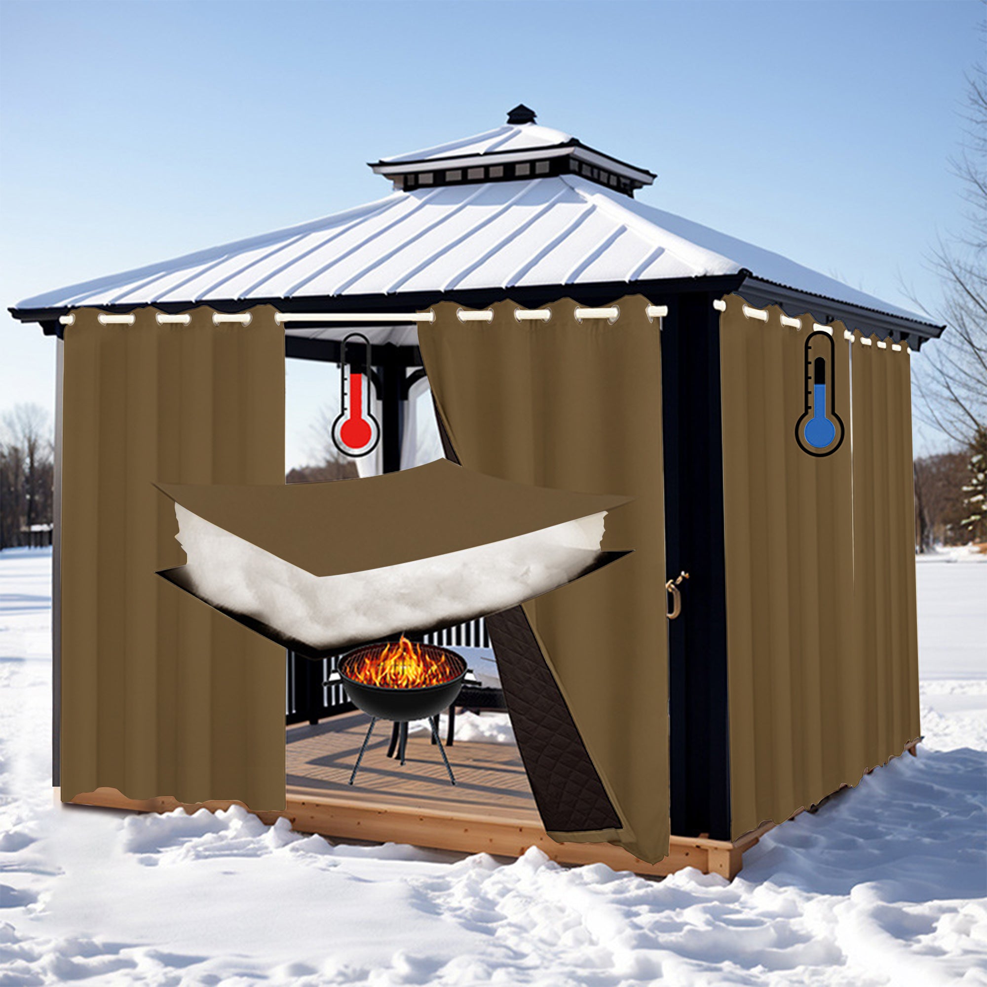 Insulated Outdoor Curtains for Winter - Camel Brown