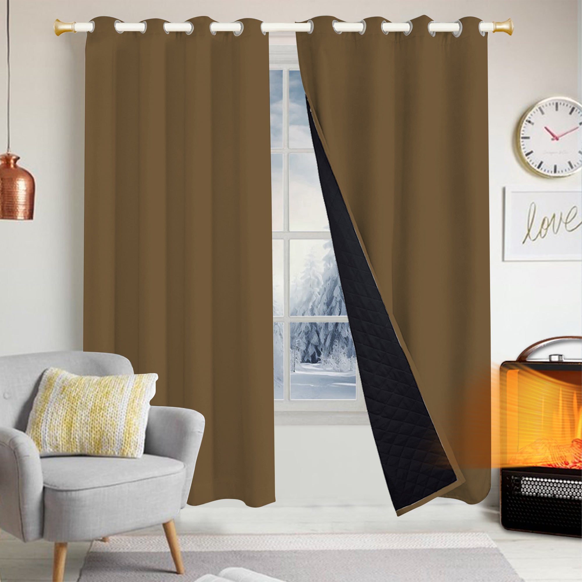 Insulated Outdoor Curtains for Winter - Camel Brown