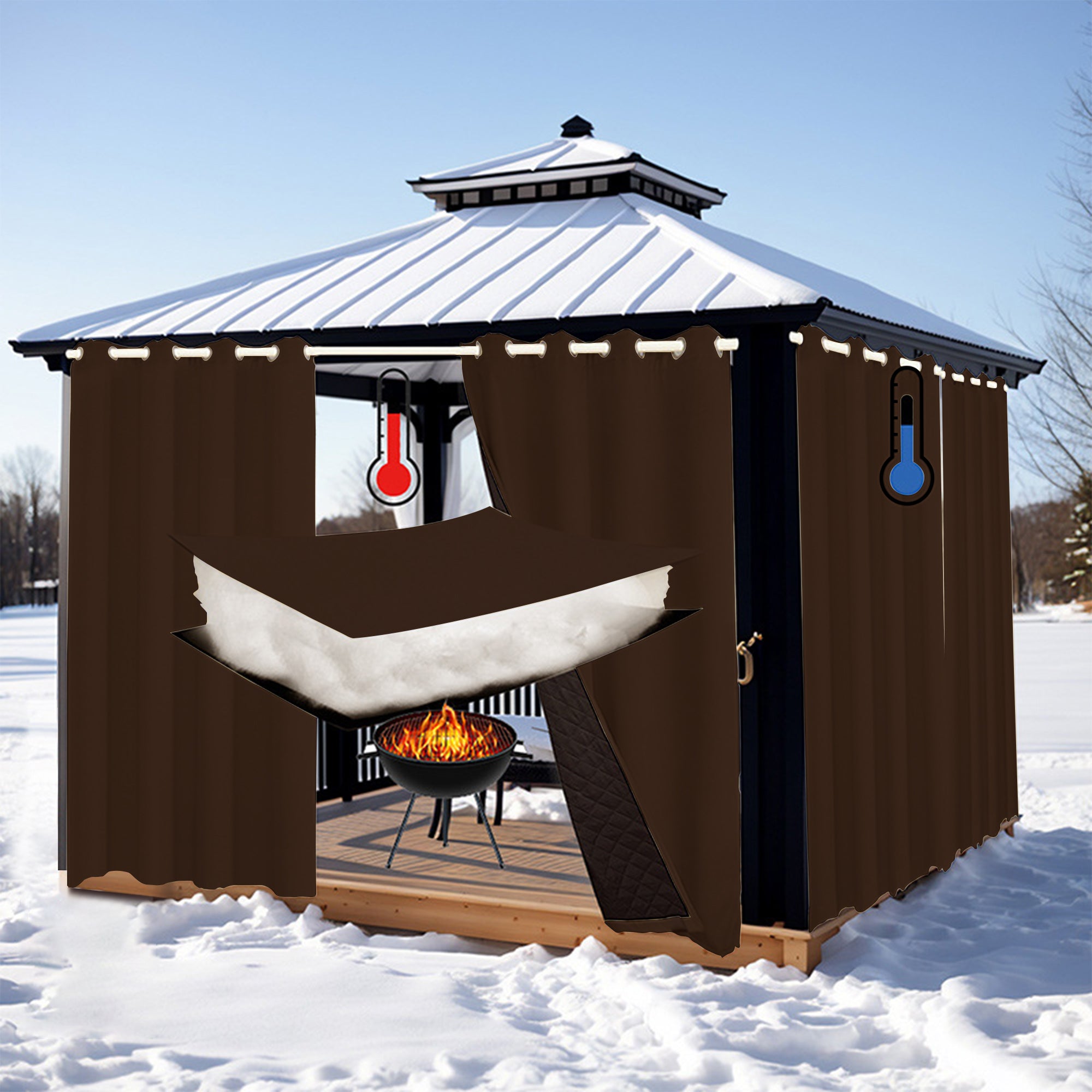 Insulated Outdoor Curtains for Winter - Espresso Brown