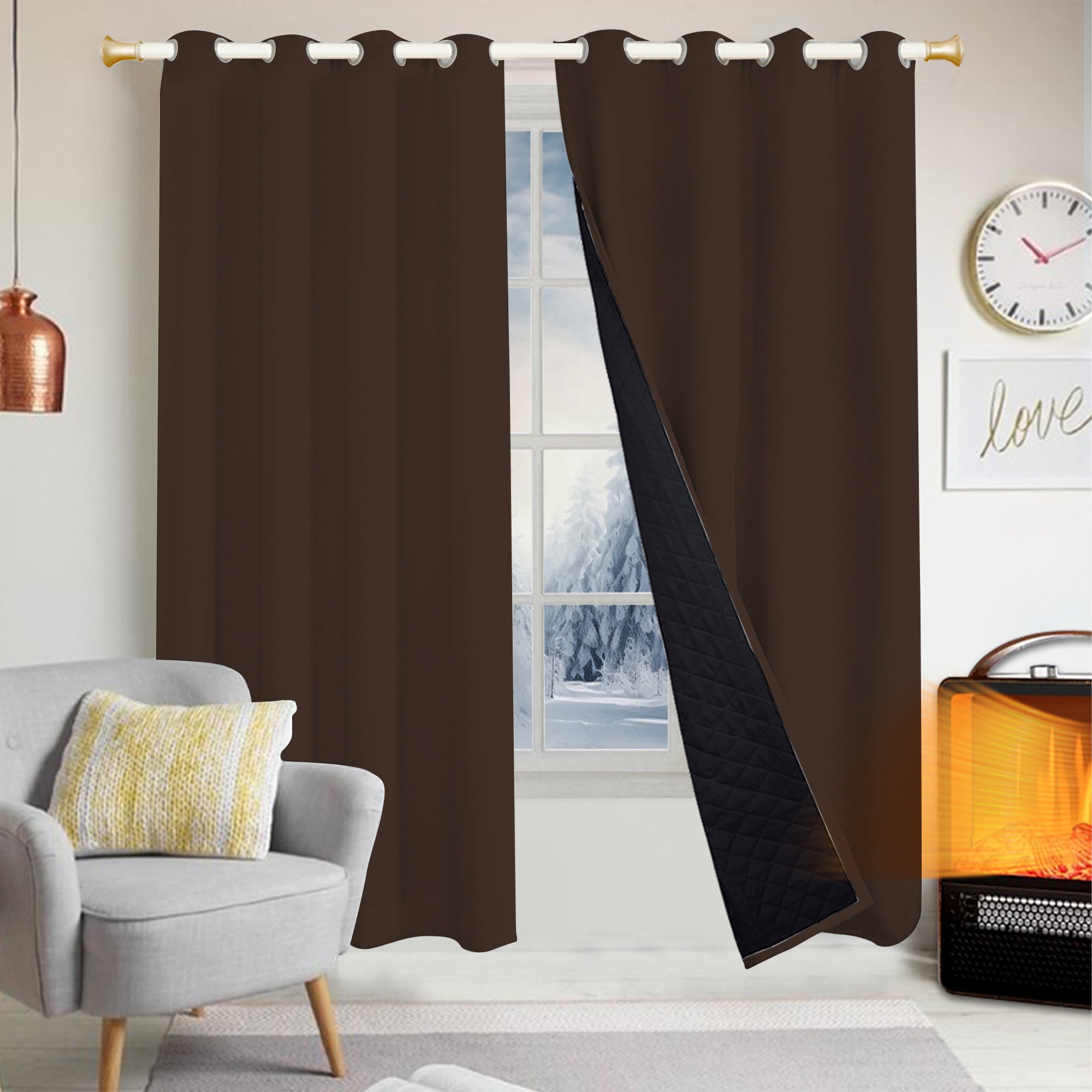 Insulated Outdoor Curtains for Winter - Espresso Brown