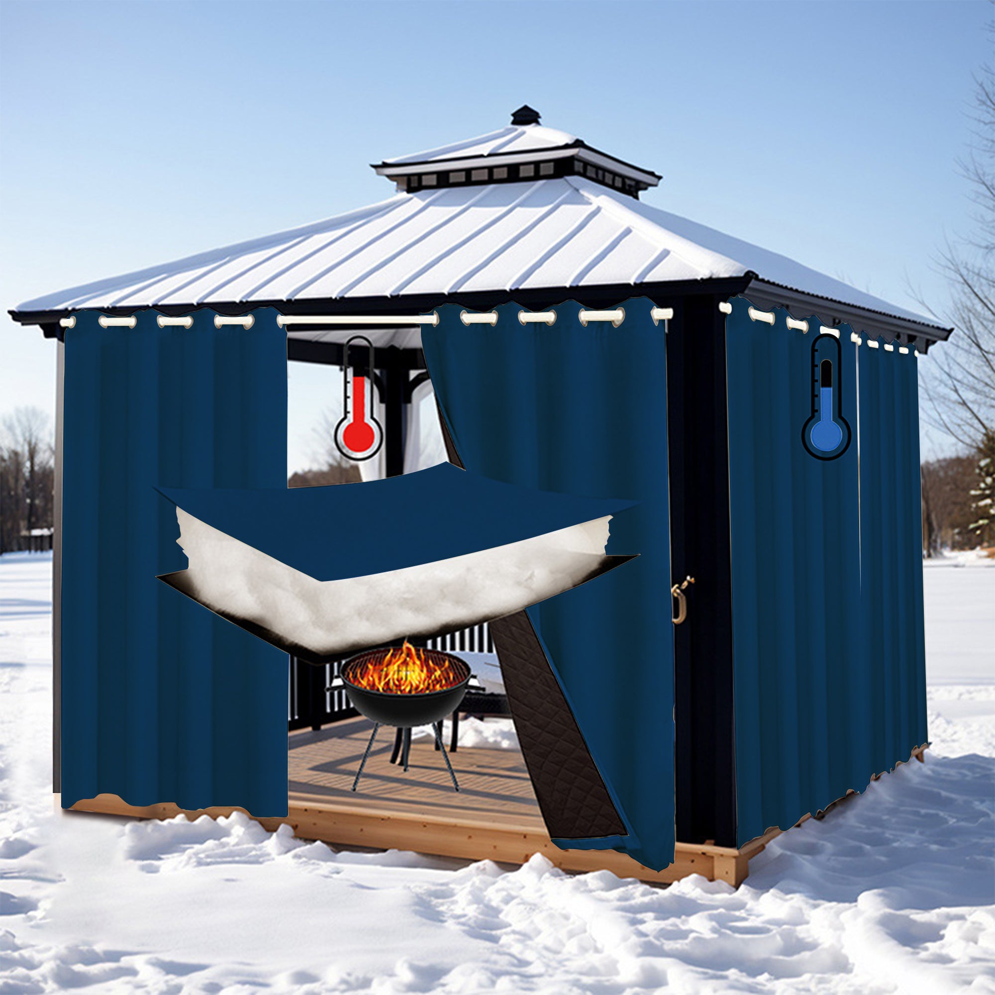 Insulated Outdoor Curtains for Winter - Navy Blue