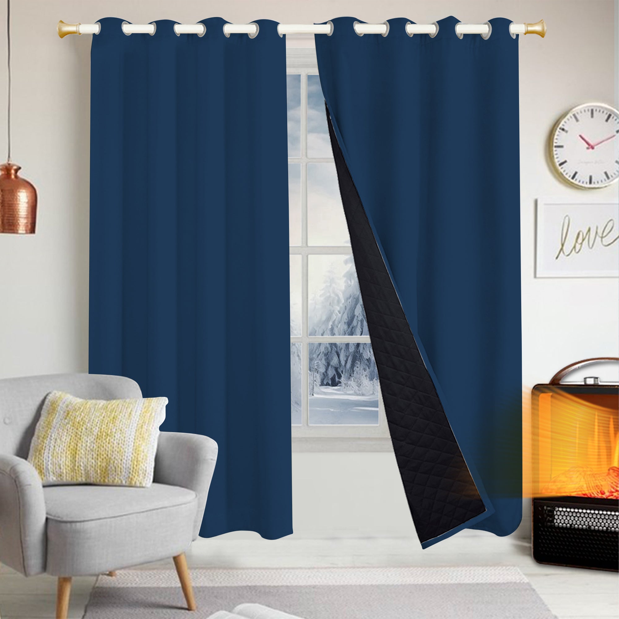 Insulated Outdoor Curtains for Winter - Navy Blue