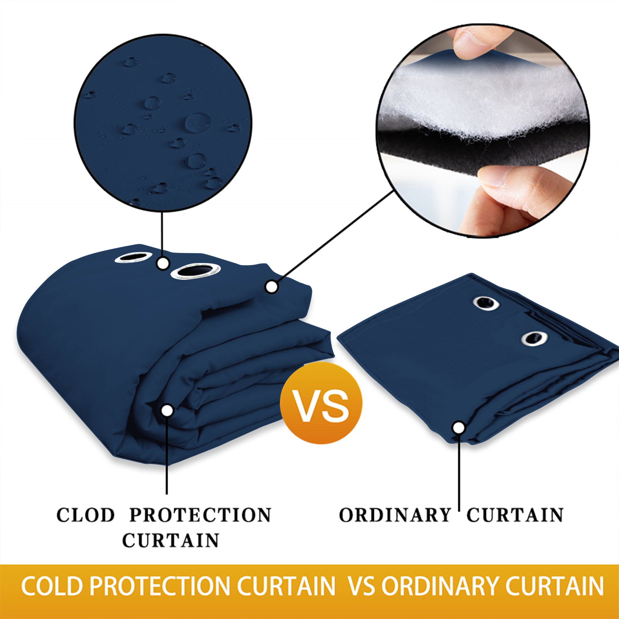 Insulated Outdoor Curtains for Winter - Navy Blue