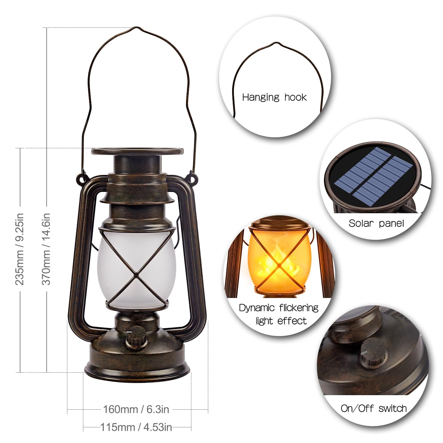 SNOWCITY Outdoor Hanging Solar Lantern 2 Pack - American Retro