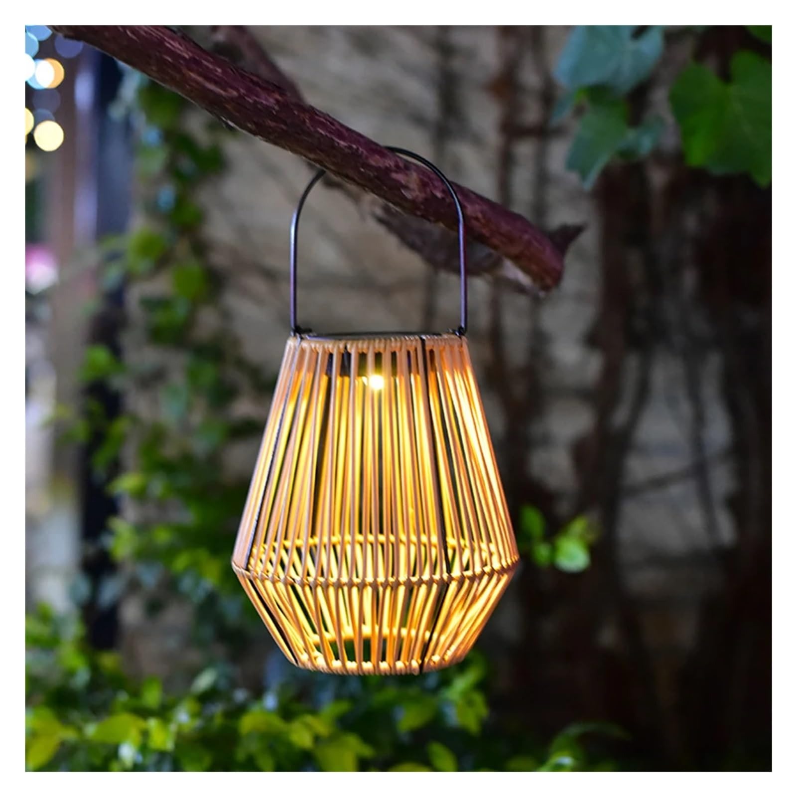 SNOWCITY Bamboo Rattan Solar Lantern