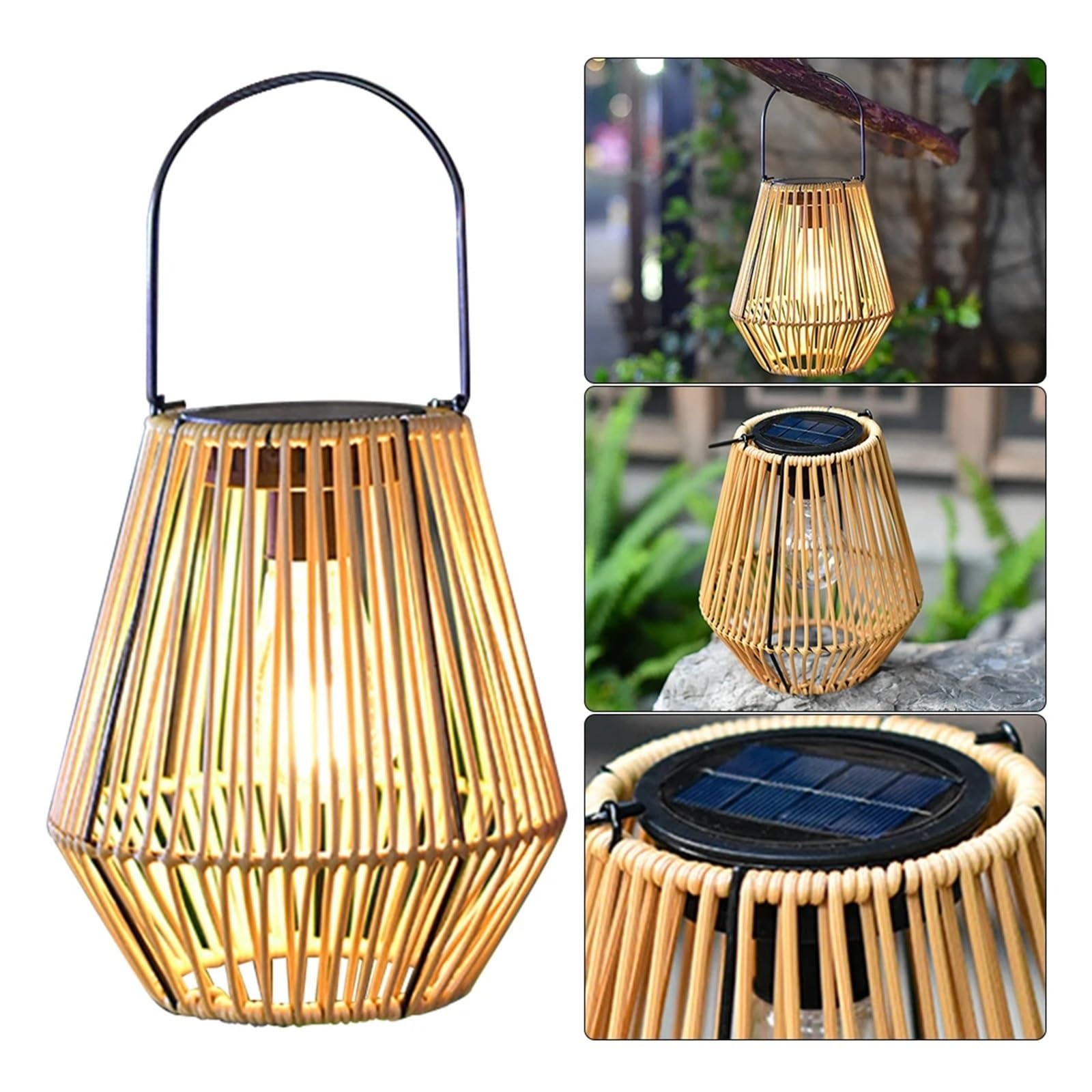 SNOWCITY Bamboo Rattan Solar Lantern