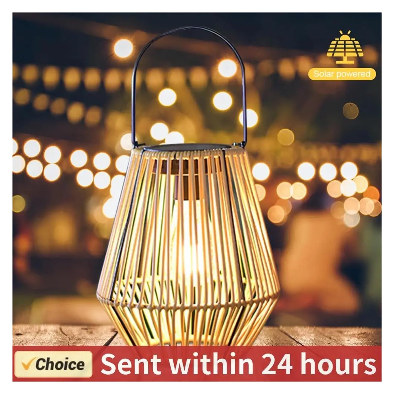 SNOWCITY Bamboo Rattan Solar Lantern