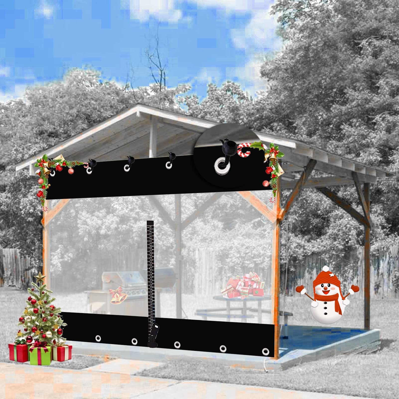 SNOWCITY Clear Vinyl Outdoor Curtains with Zippered Entry for Patio Cover and Garage Door Insulation, 1 Panel