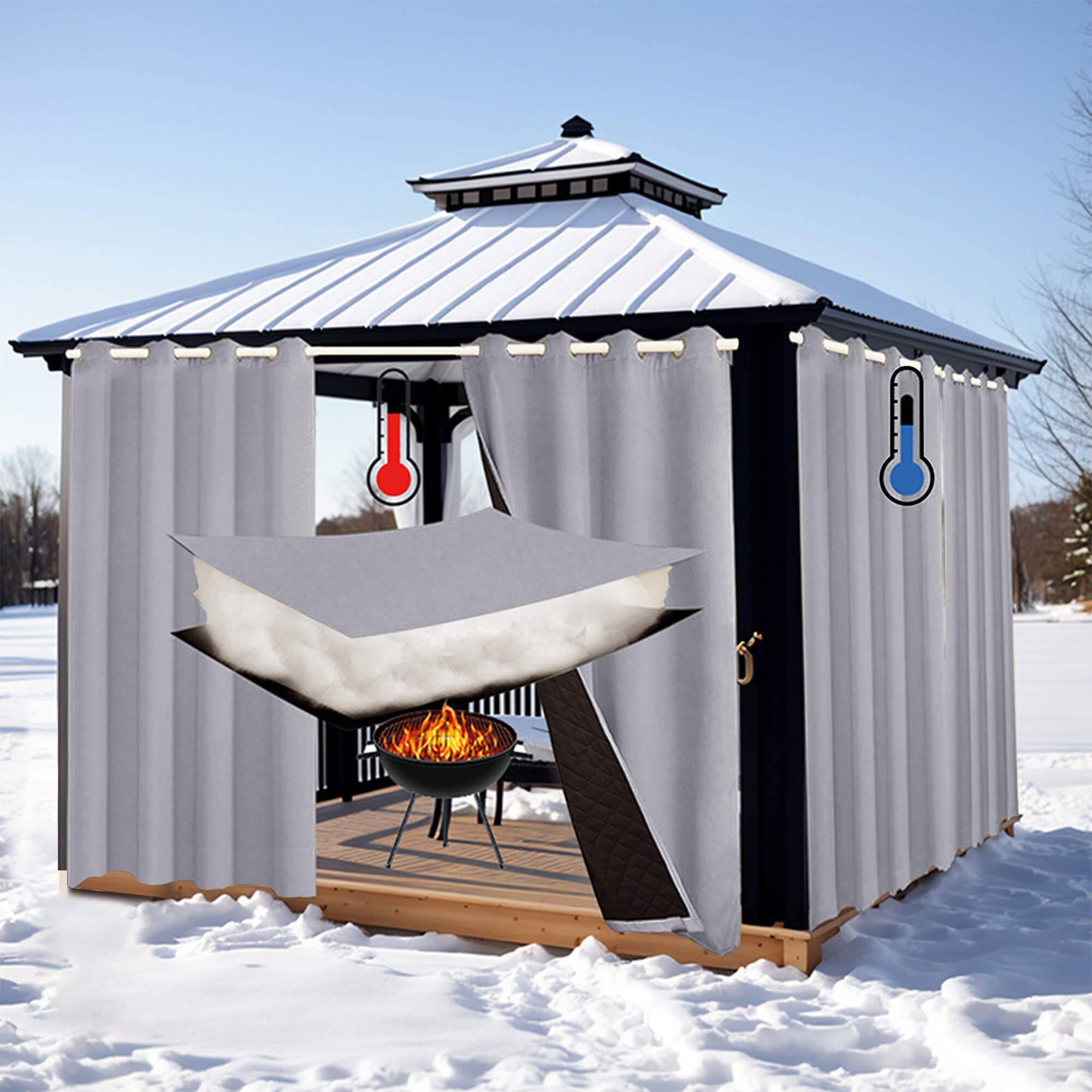 Insulated Outdoor Curtains for Winter - Silver Gray