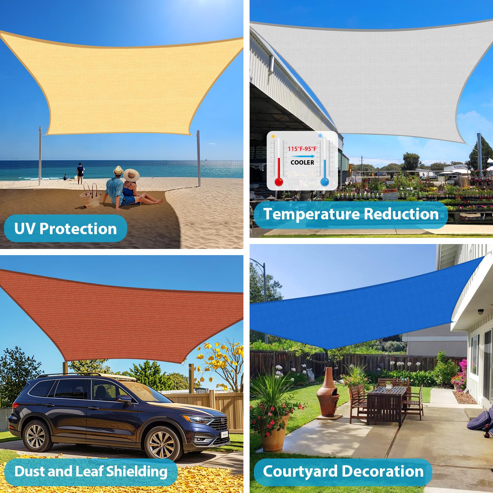 SNOWCITY Custom Rectangle HDPE Sun Shade Sail for Patio/Pool
