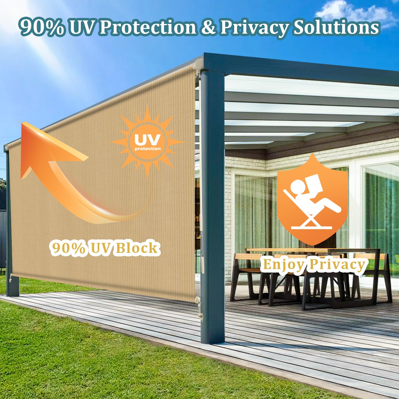 SNOWCITY Outdoor Roller Shades for Patio Doors