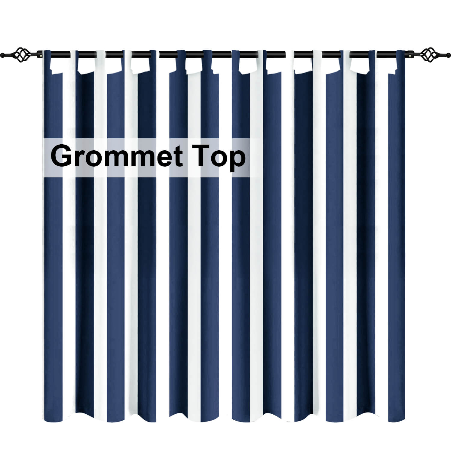 Navy Blue Stripe Curtains/Drapes 1 Panel | Waterproof Curtains Grommet Top & Bottom | Custom Outdoor Curtains