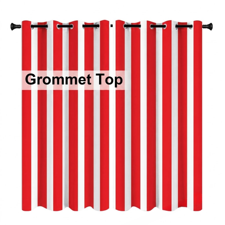 SNOWCITY Bright Red Striped Outdoor Curtains Waterproof 1 Panel