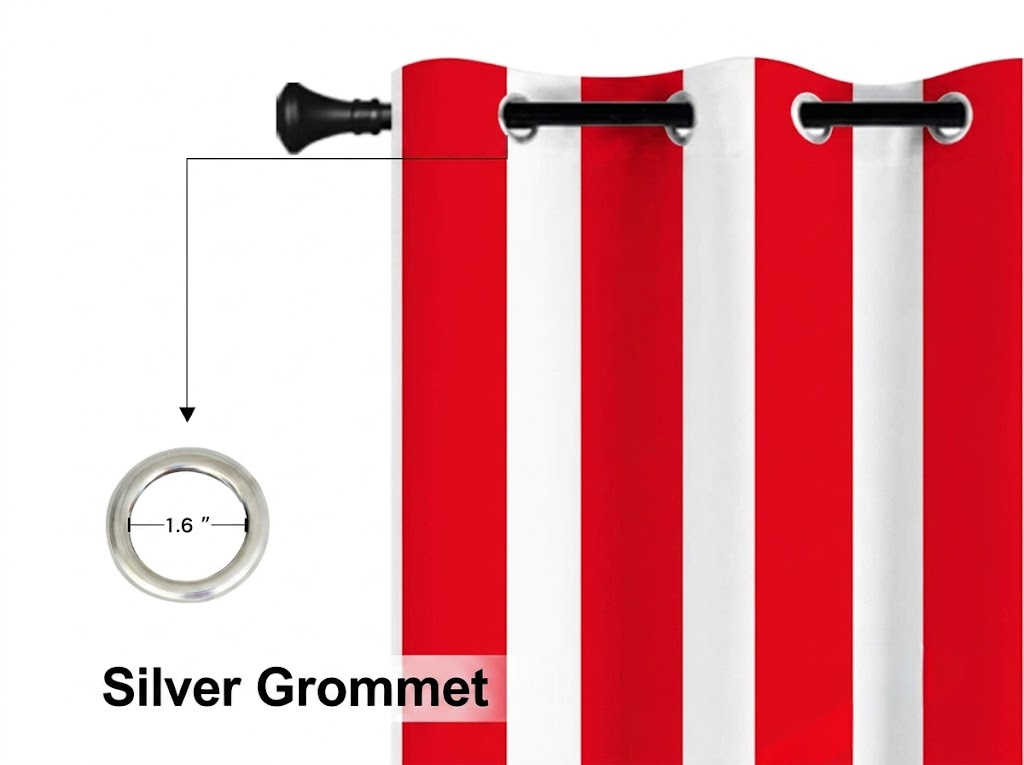 SNOWCITY Bright Red Striped Outdoor Curtains Waterproof 1 Panel