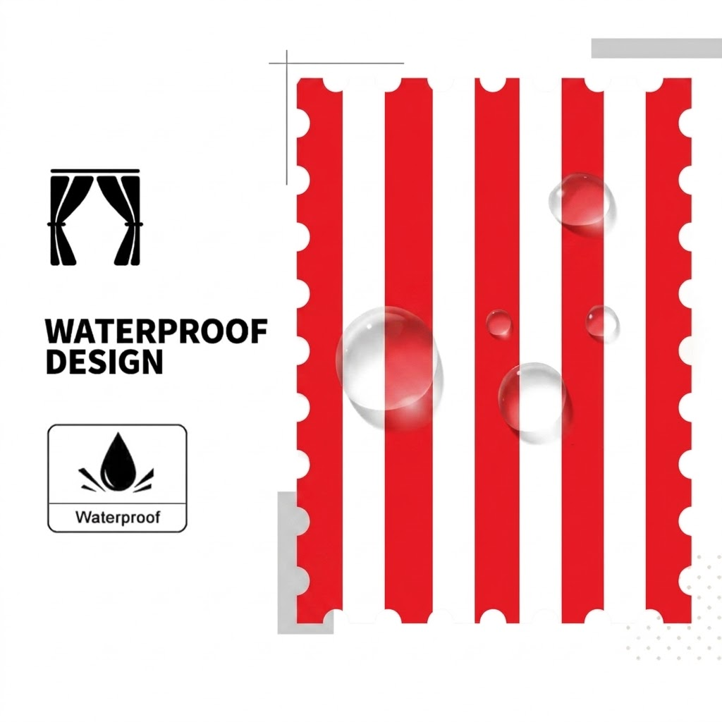 SNOWCITY Bright Red Striped Outdoor Curtains Waterproof 1 Panel