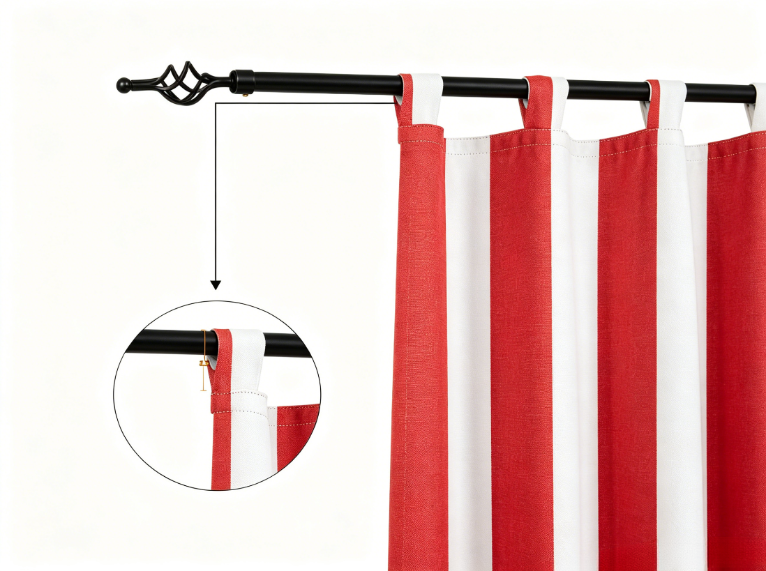 SNOWCITY Bright Red Striped Outdoor Curtains Waterproof 1 Panel