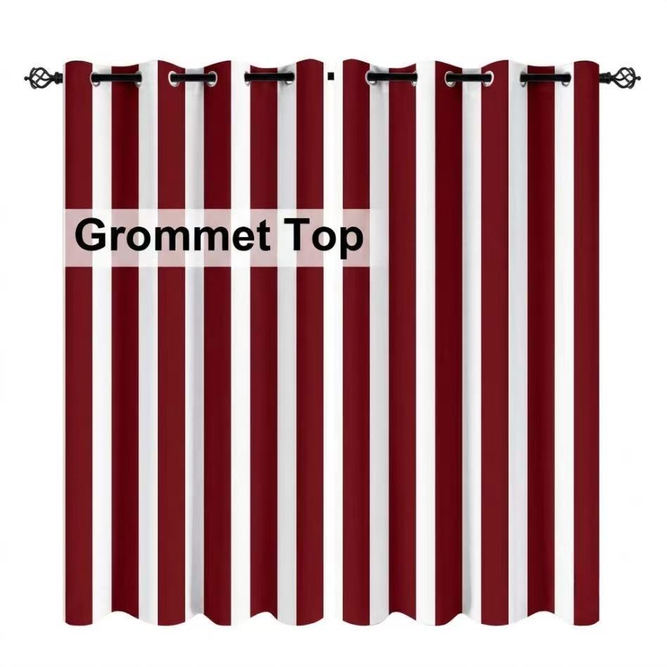 SNOWCITY Burgundy Striped Outdoor Curtains Waterproof 1 Panel