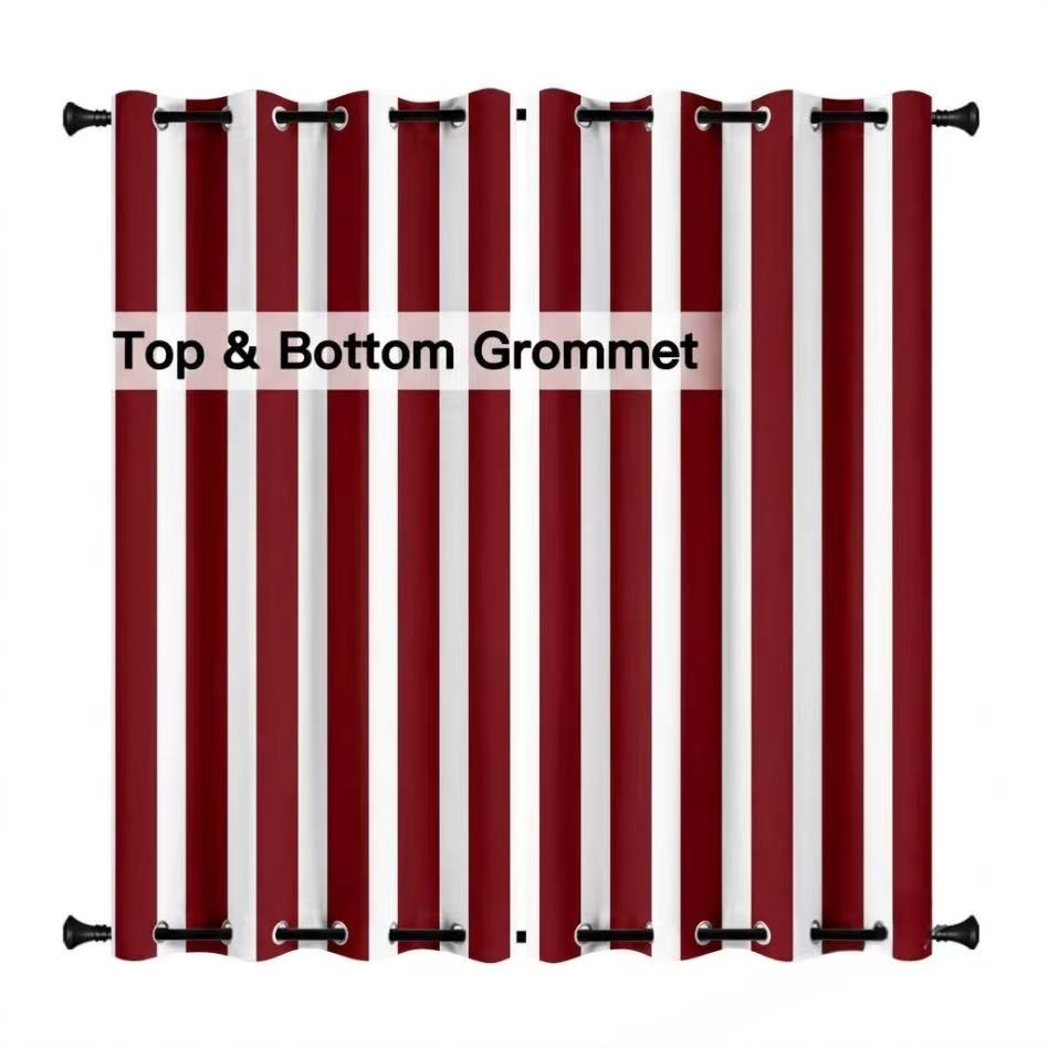 SNOWCITY Burgundy Striped Outdoor Curtains Waterproof 1 Panel