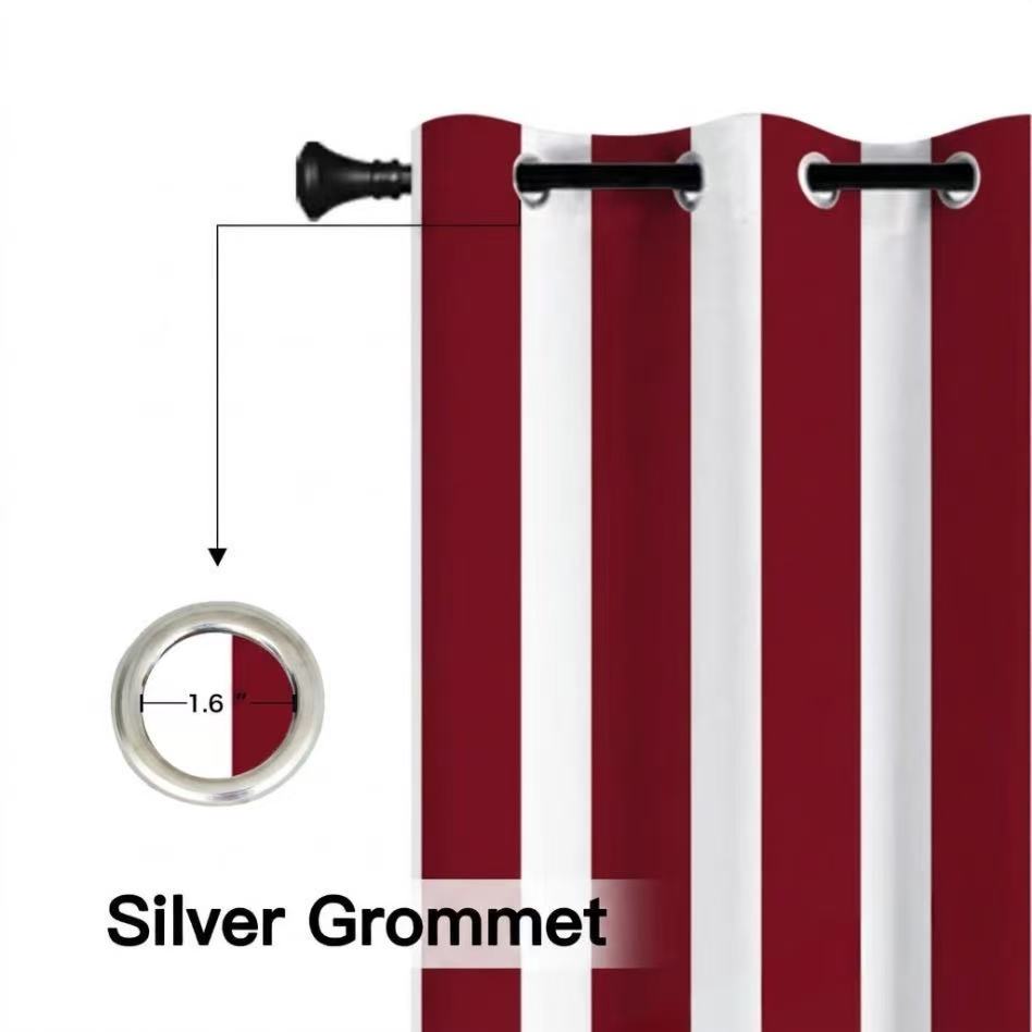 SNOWCITY Burgundy Striped Outdoor Curtains Waterproof 1 Panel