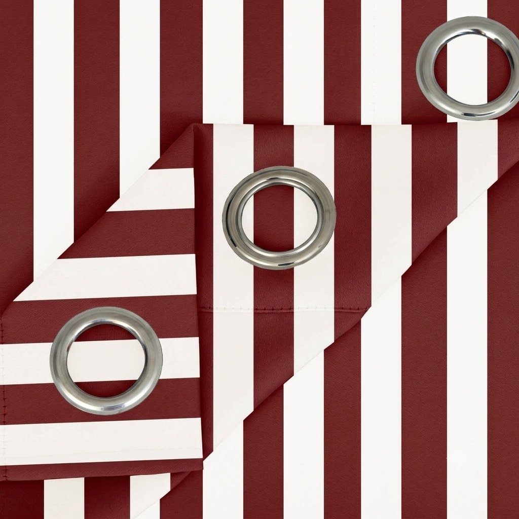 SNOWCITY Burgundy Striped Outdoor Curtains Waterproof 1 Panel