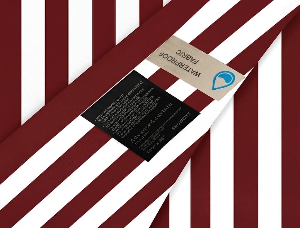 SNOWCITY Burgundy Striped Outdoor Curtains Waterproof 1 Panel
