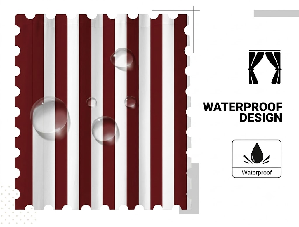 SNOWCITY Burgundy Striped Outdoor Curtains Waterproof 1 Panel