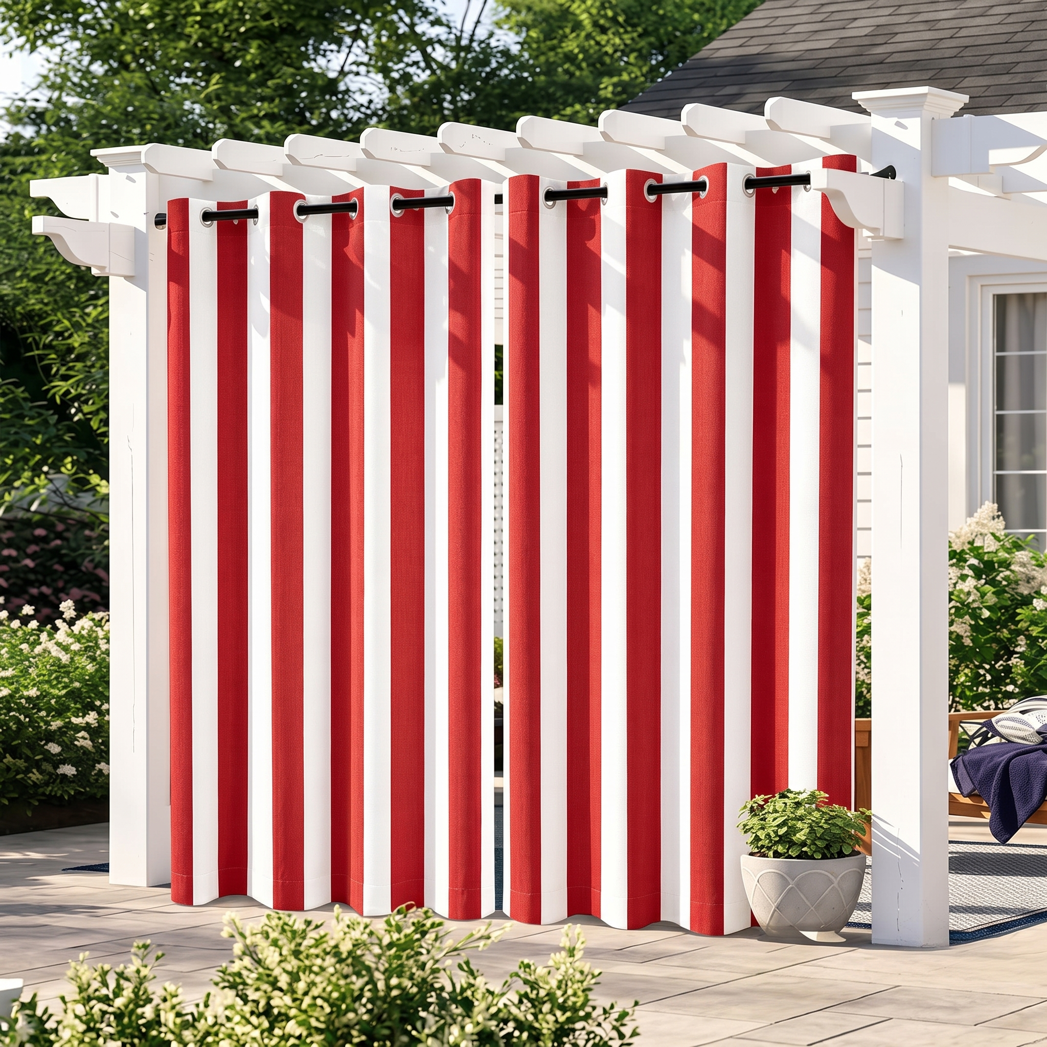 SNOWCITY Classic Red Striped Outdoor Curtains Waterproof 1 Panel