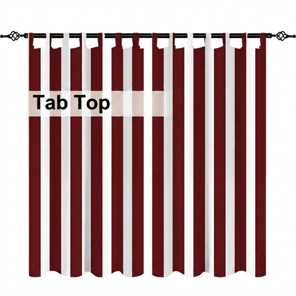SNOWCITY Burgundy Striped Outdoor Curtains Waterproof 1 Panel