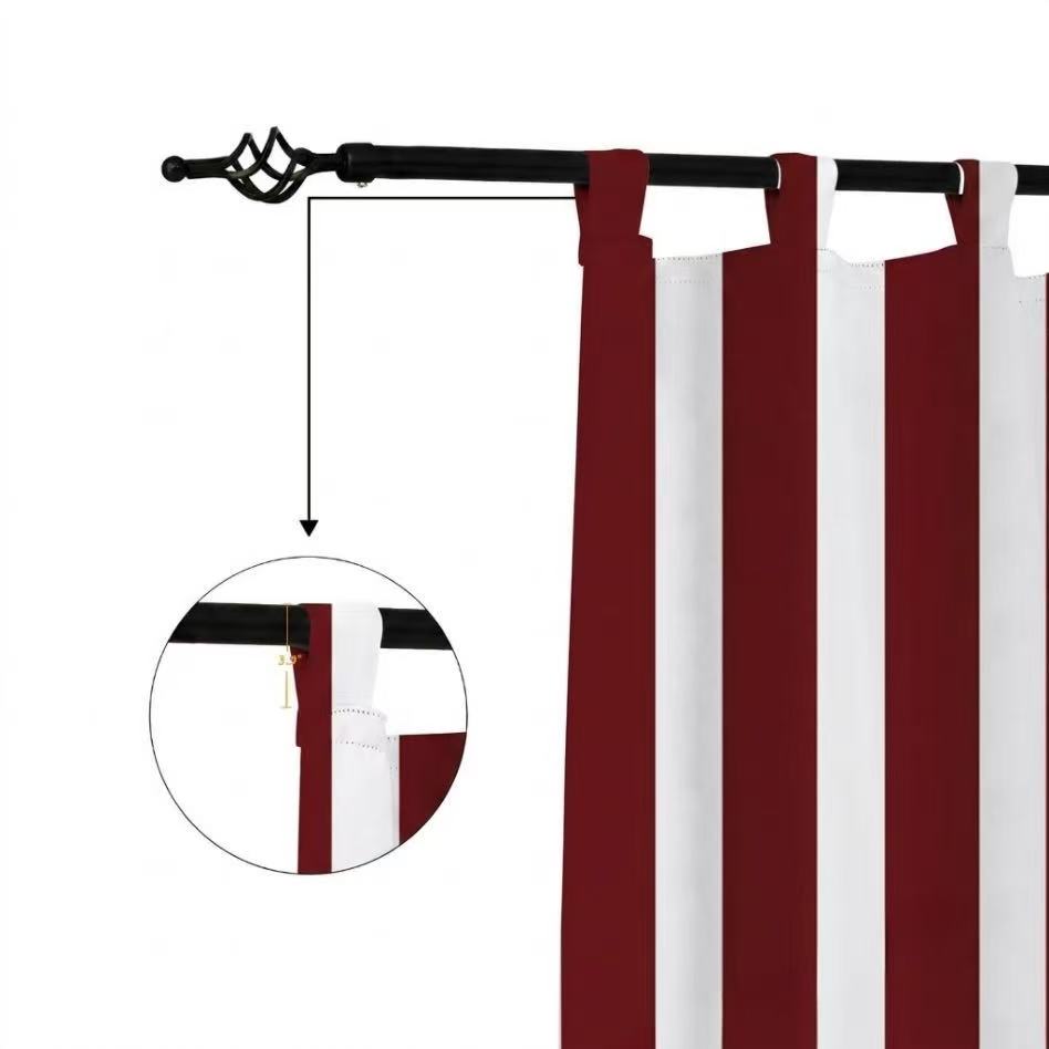 SNOWCITY Burgundy Striped Outdoor Curtains Waterproof 1 Panel