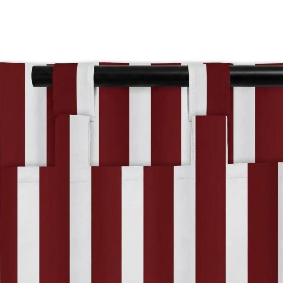 SNOWCITY Burgundy Striped Outdoor Curtains Waterproof 1 Panel