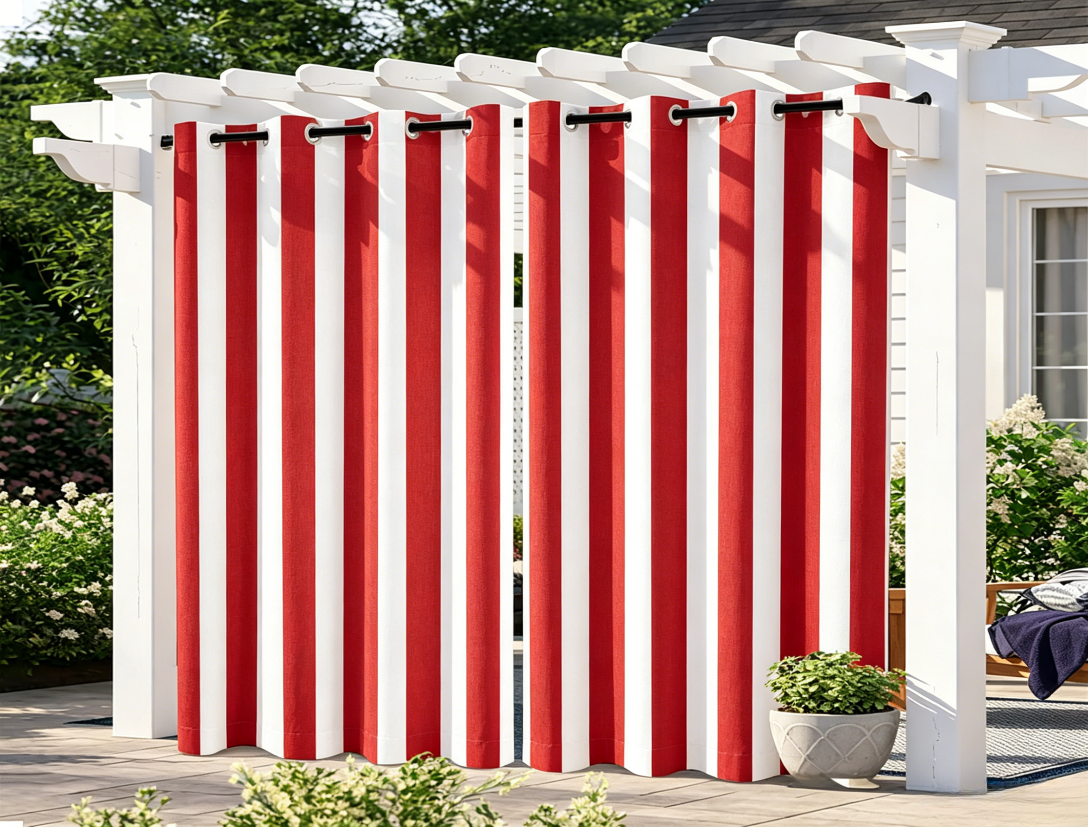 SNOWCITY Classic Red Striped Outdoor Curtains Waterproof 1 Panel