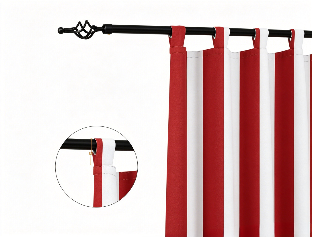 SNOWCITY Classic Red Striped Outdoor Curtains Waterproof 1 Panel