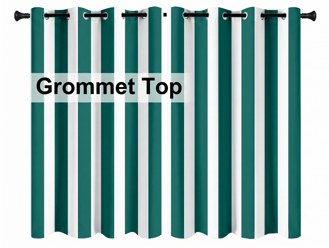 SNOWCITY Teal Striped Outdoor Curtains Waterproof 1 Panel