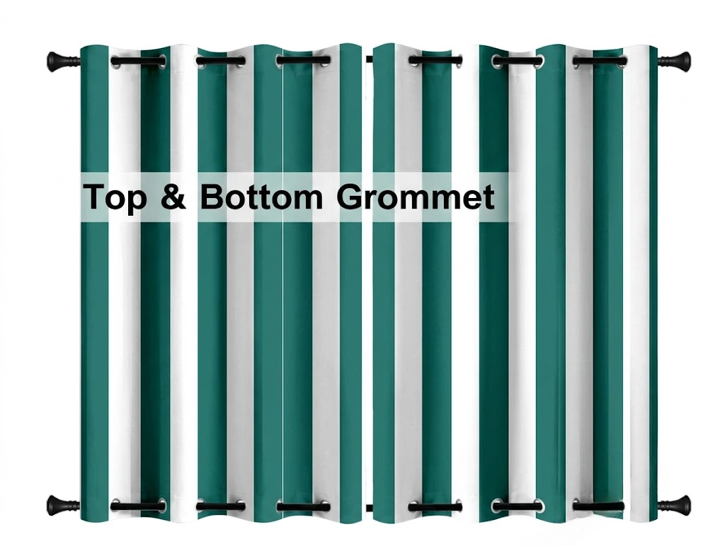 SNOWCITY Teal Striped Outdoor Curtains Waterproof 1 Panel