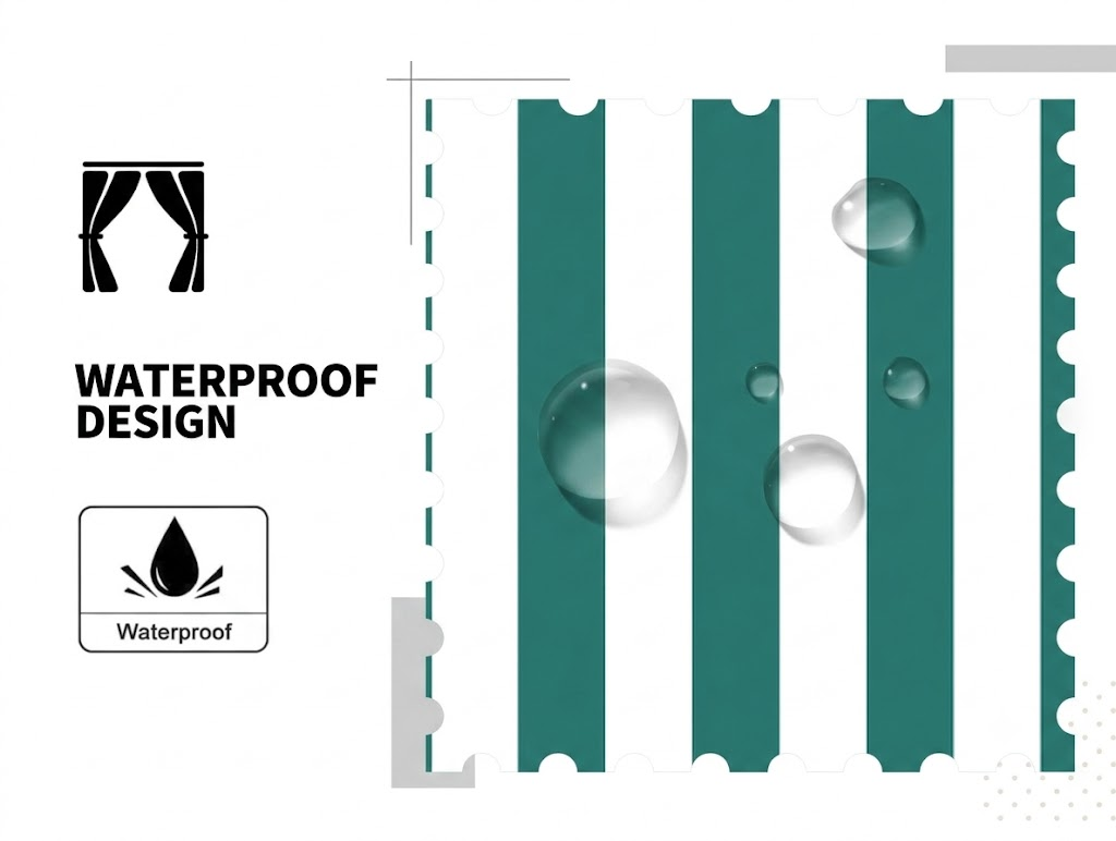 SNOWCITY Teal Striped Outdoor Curtains Waterproof 1 Panel