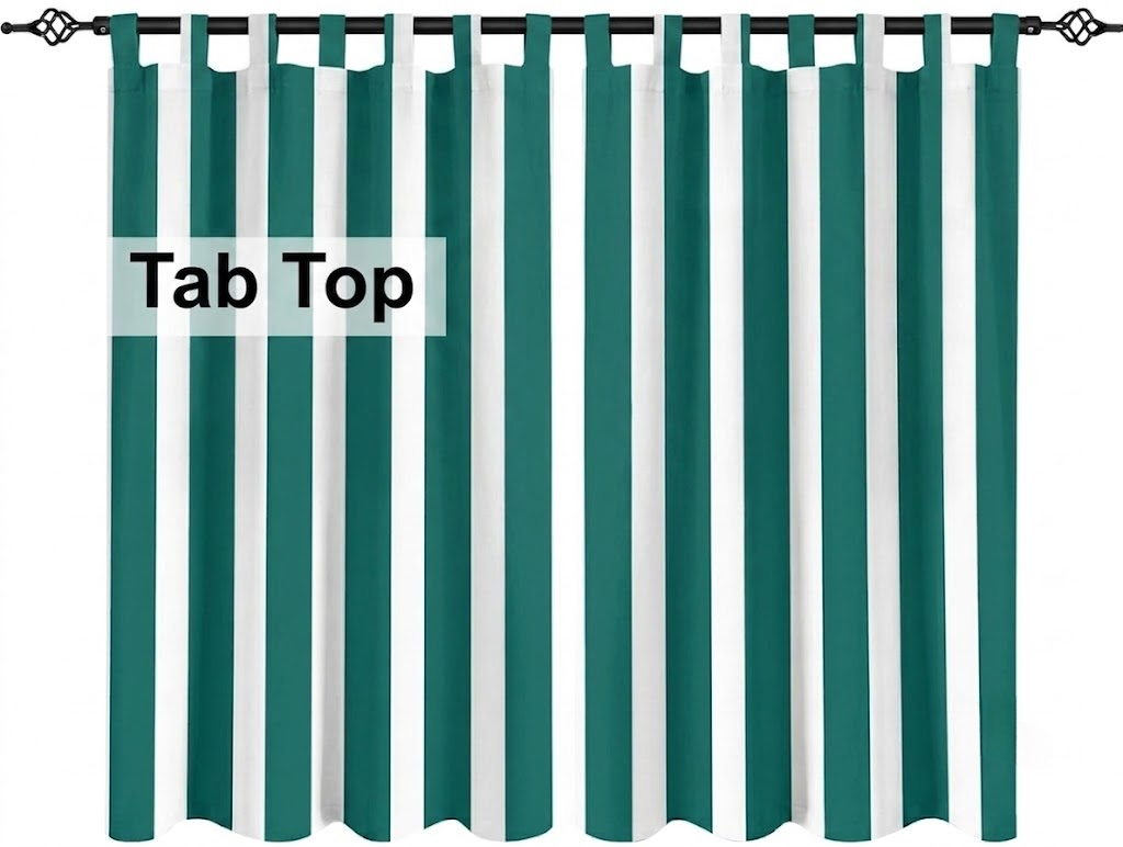 SNOWCITY Teal Striped Outdoor Curtains Waterproof 1 Panel