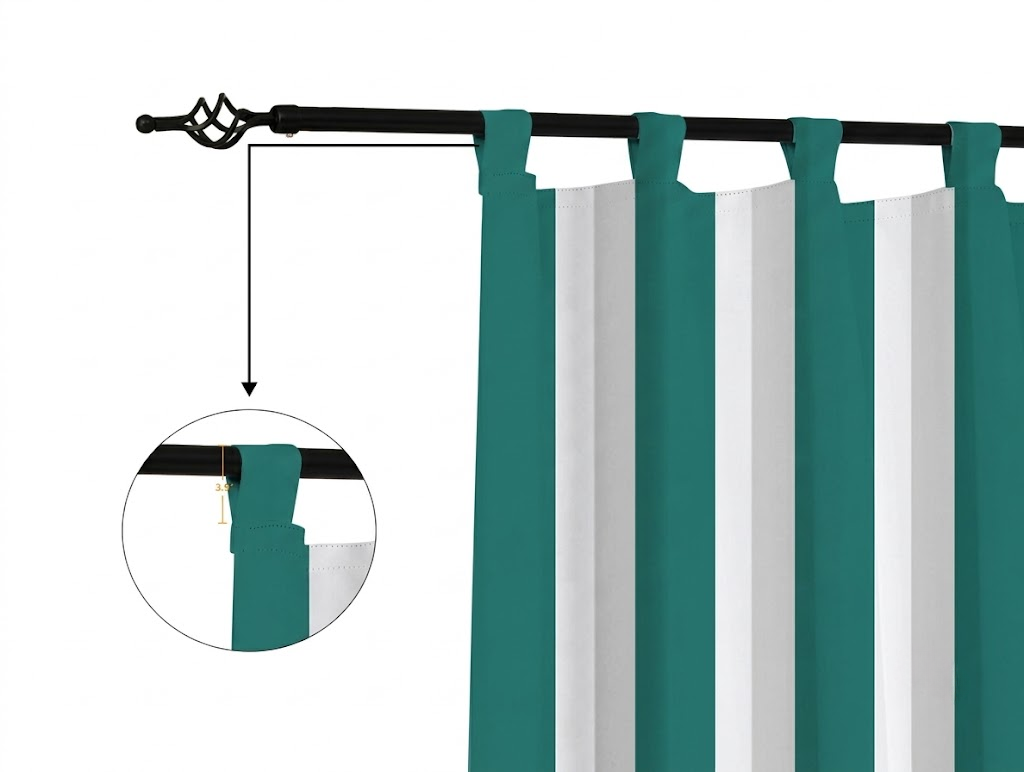 SNOWCITY Teal Striped Outdoor Curtains Waterproof 1 Panel