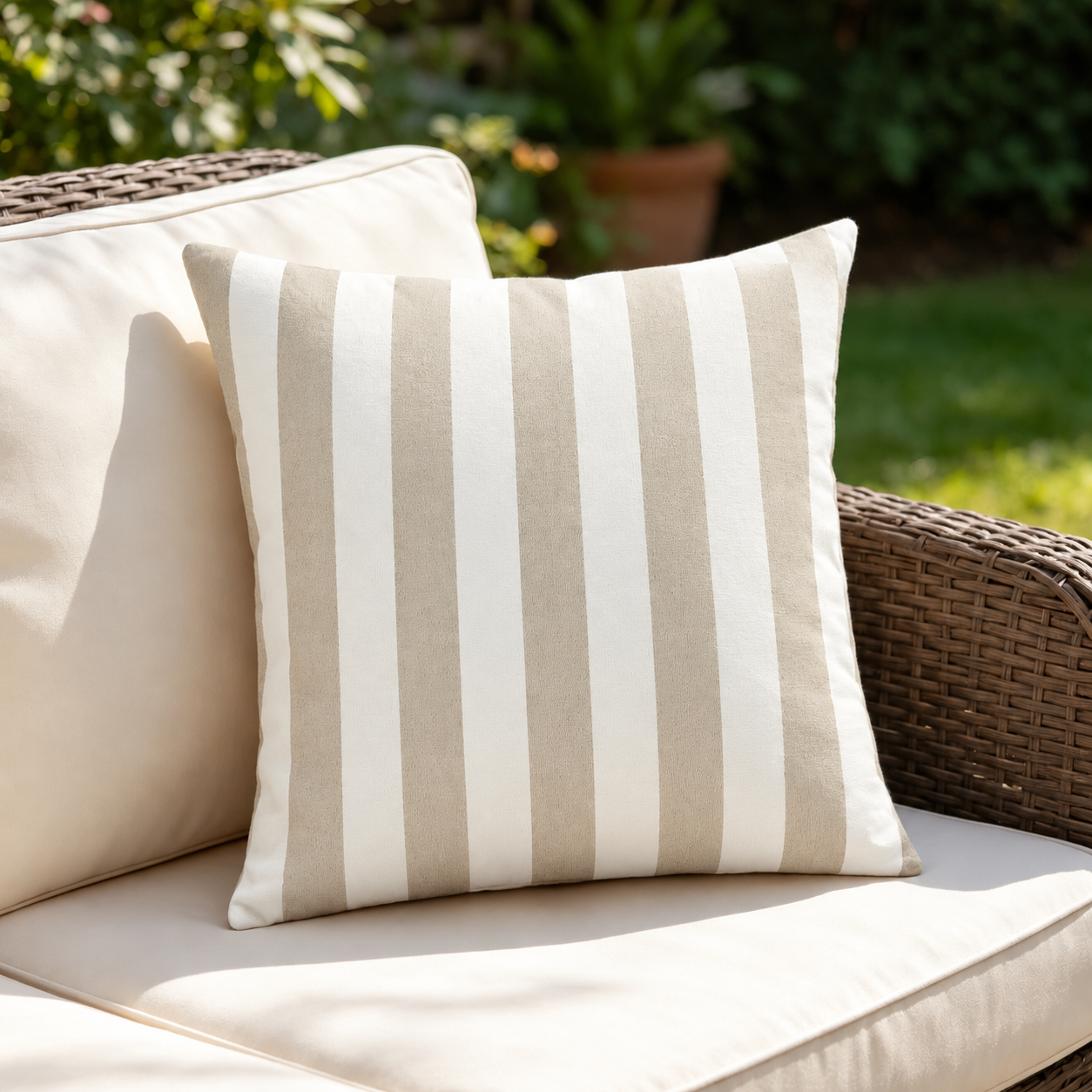 SNOWCITY Striped Outdoor Waterproof Throw Pillow with Insert - Beige