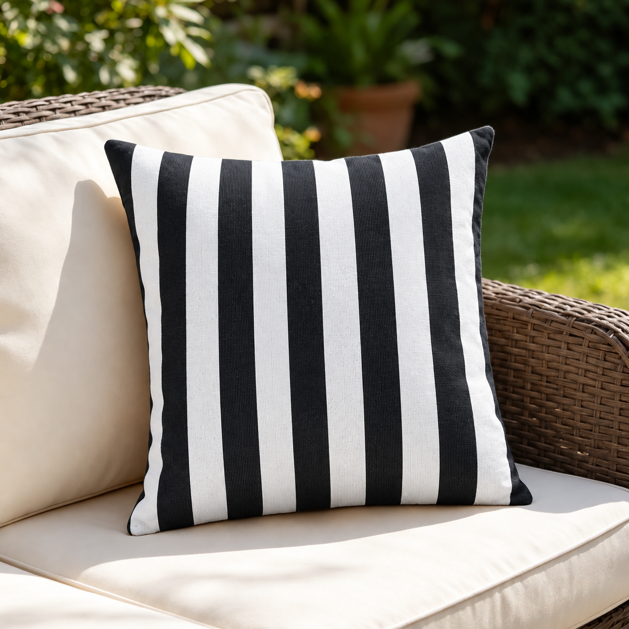 SNOWCITY Striped Outdoor Waterproof Throw Pillow with Insert - Black