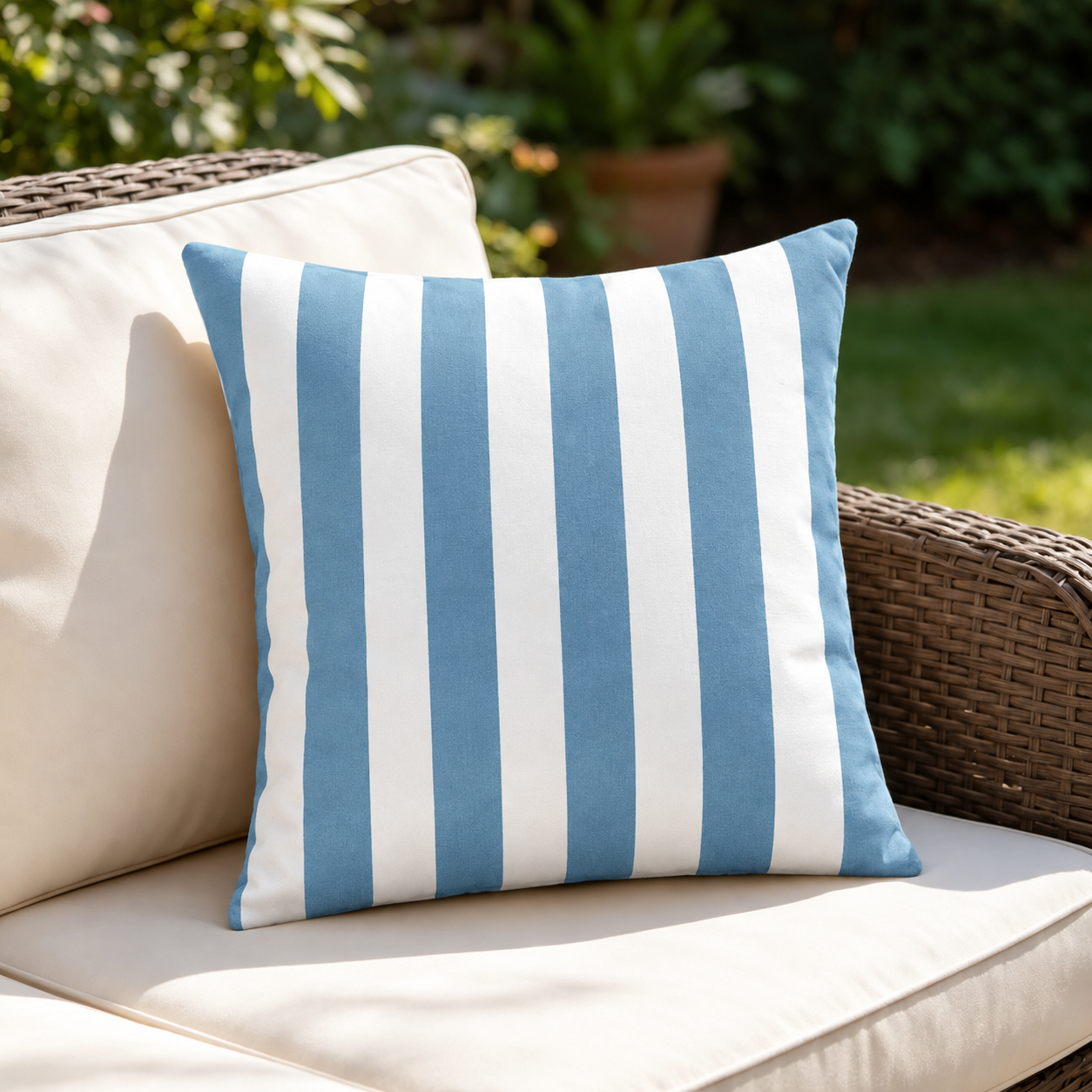 SNOWCITY Striped Outdoor Waterproof Throw Pillow with Insert - Blue Curacao