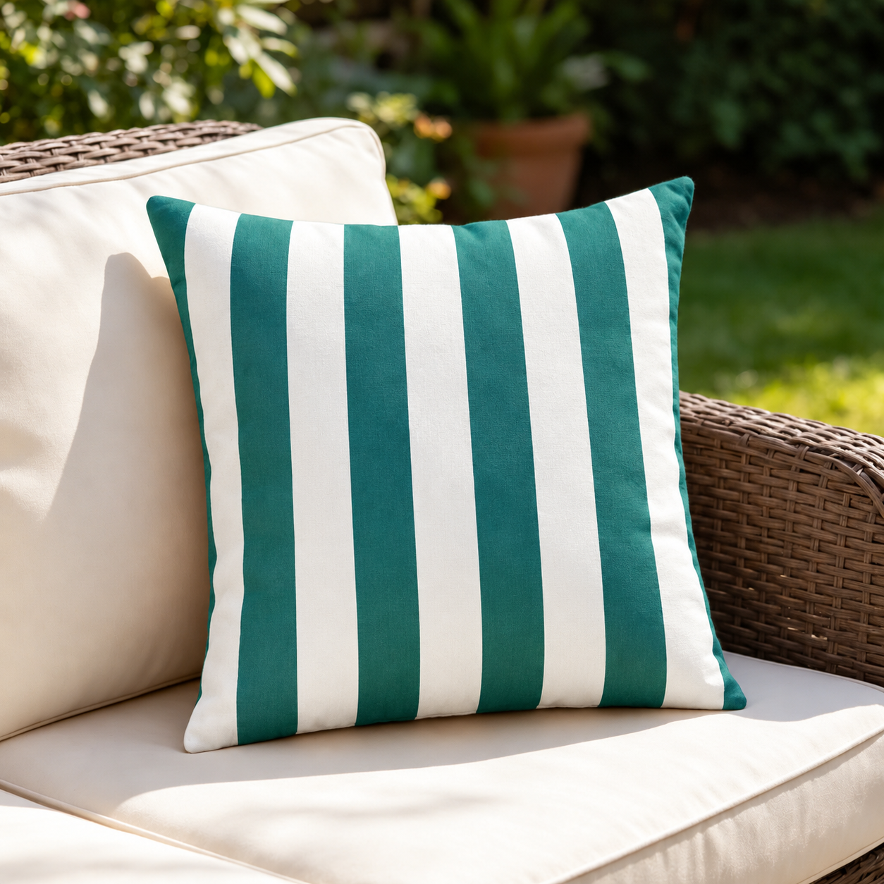 SNOWCITY Striped Outdoor Waterproof Throw Pillow with Insert - Blue Grass