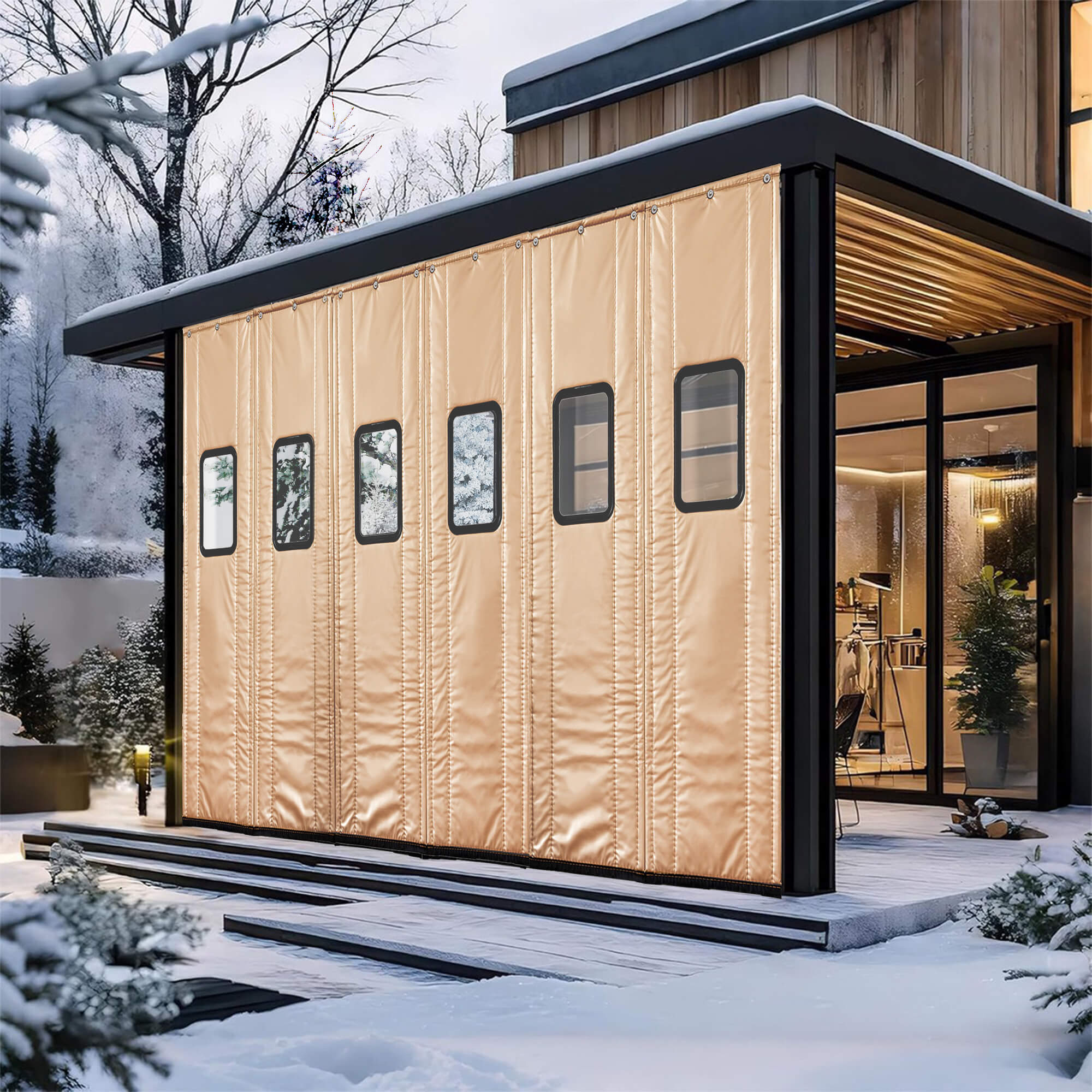 SNOWCITY Outdoor Thermal Insulated Door Curtain - PU Leather