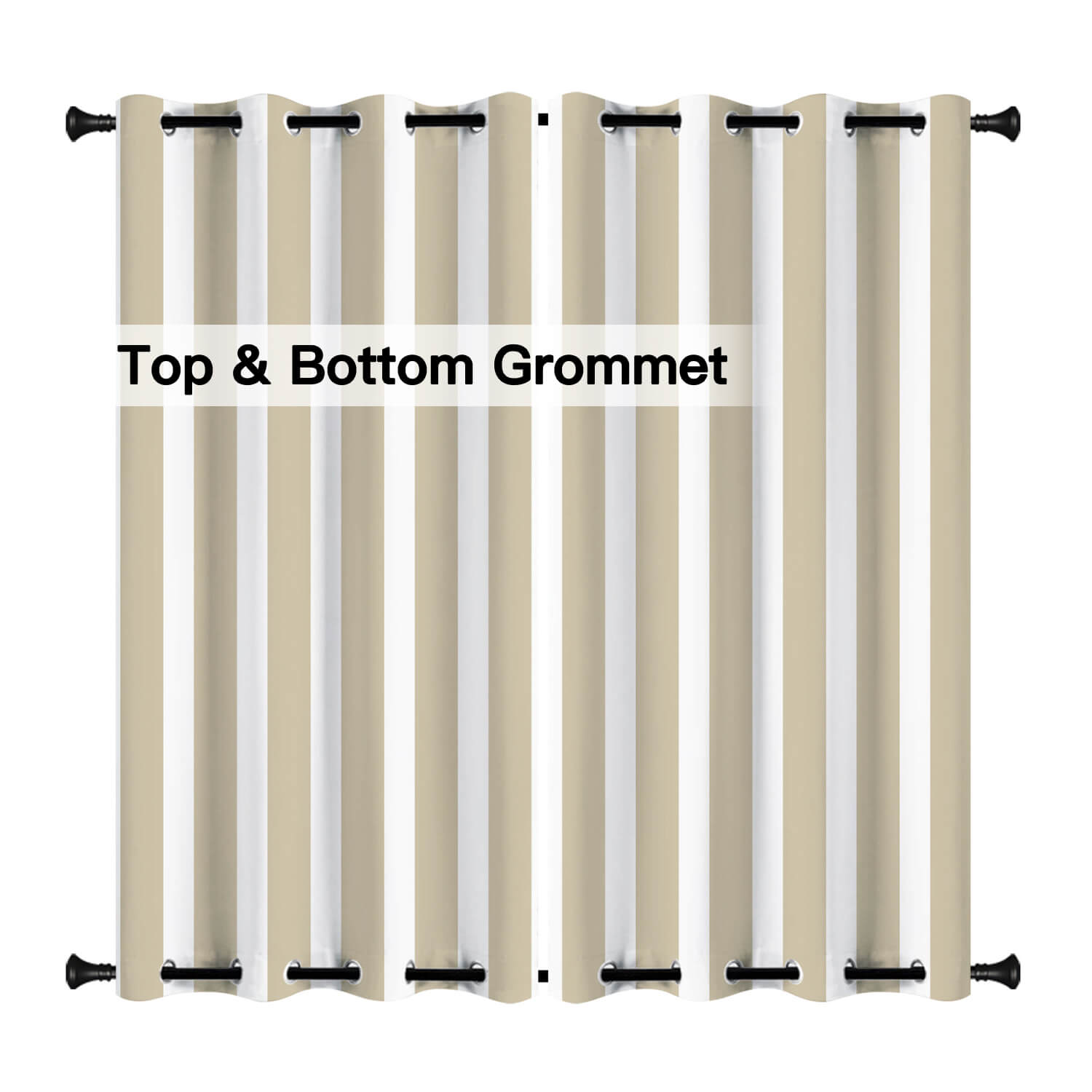 Striped Outdoor Curtains  Waterproof 1 Panel Beige