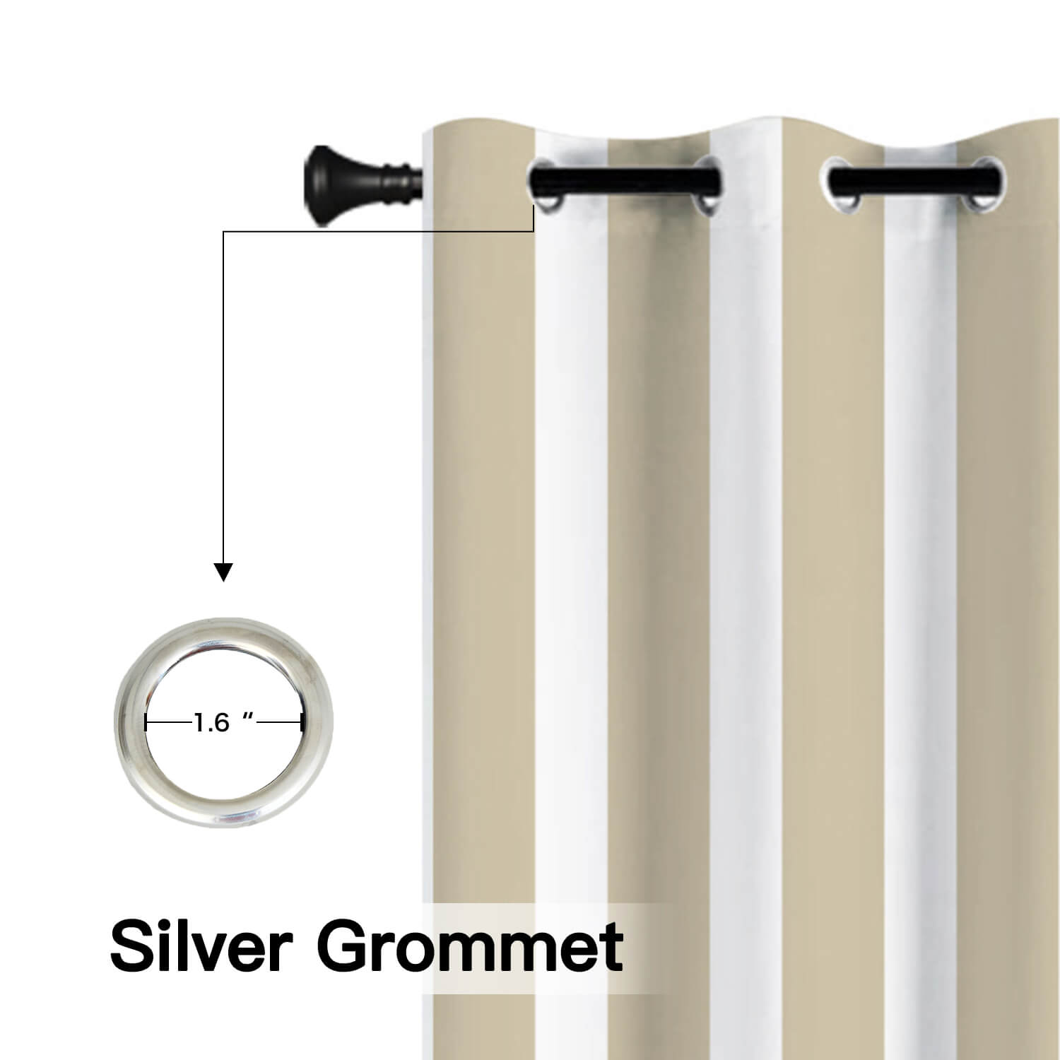 Striped Outdoor Curtains  Waterproof 1 Panel Beige