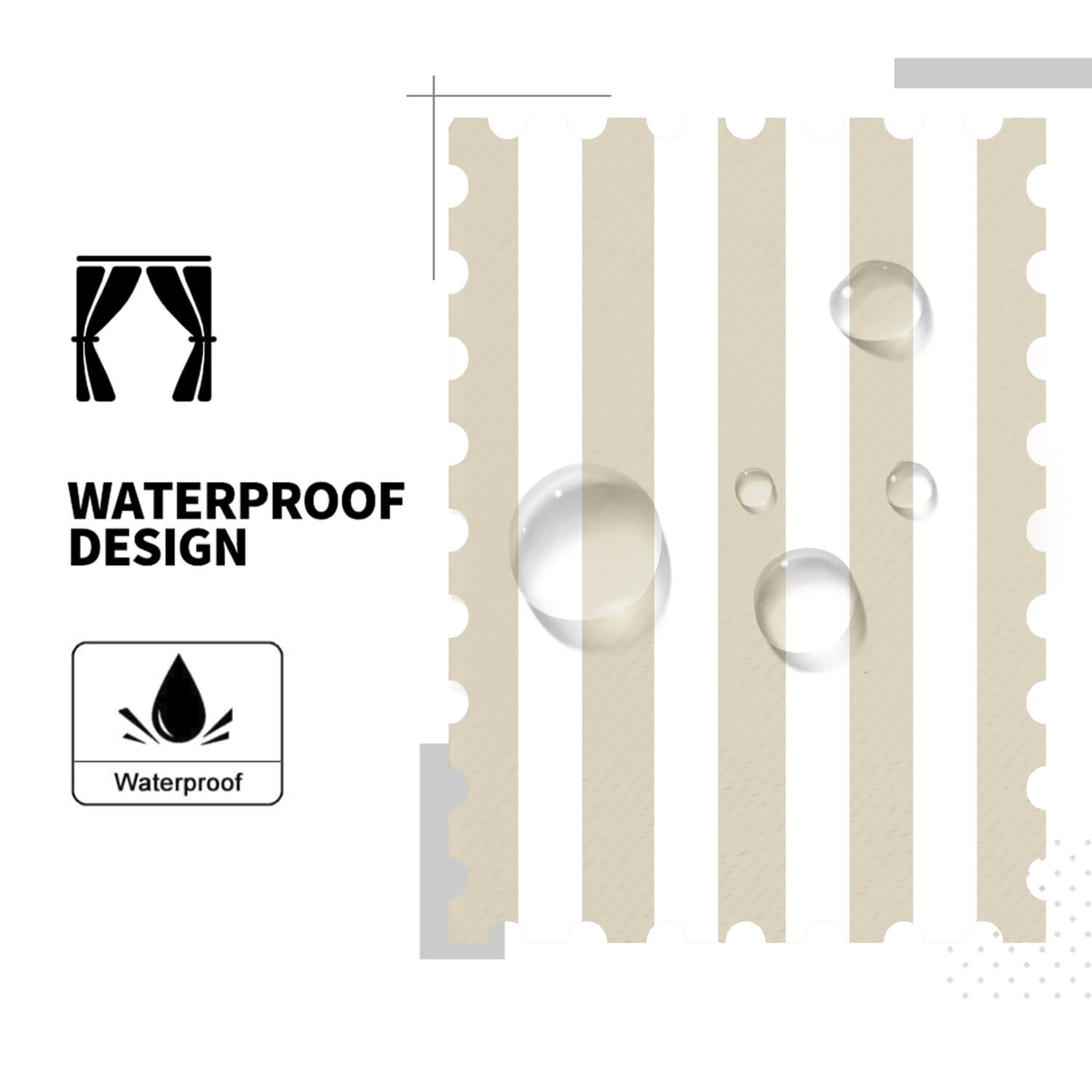 Striped Outdoor Curtains  Waterproof 1 Panel Beige