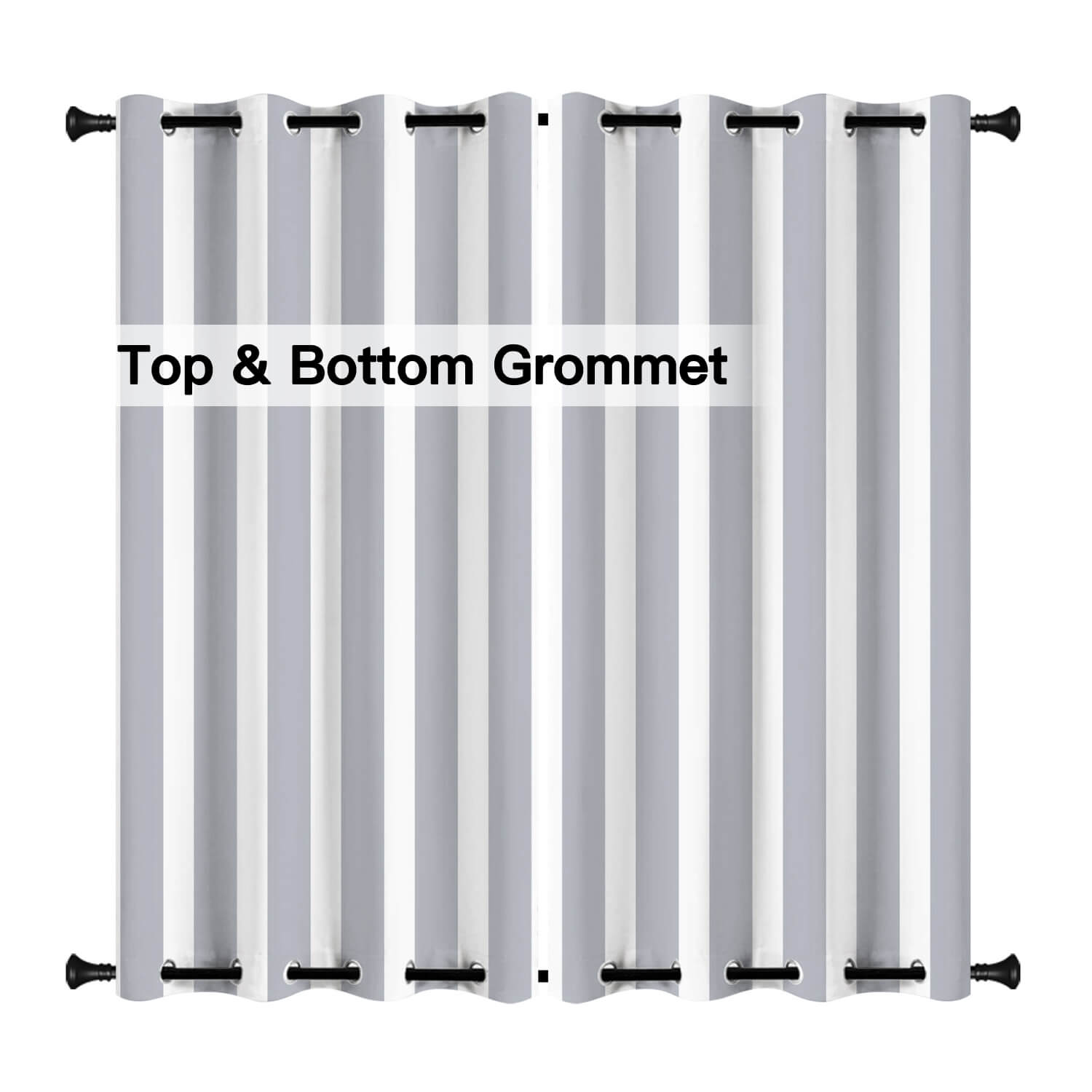 Striped Outdoor Curtains  Waterproof 1 Panel Light Gray