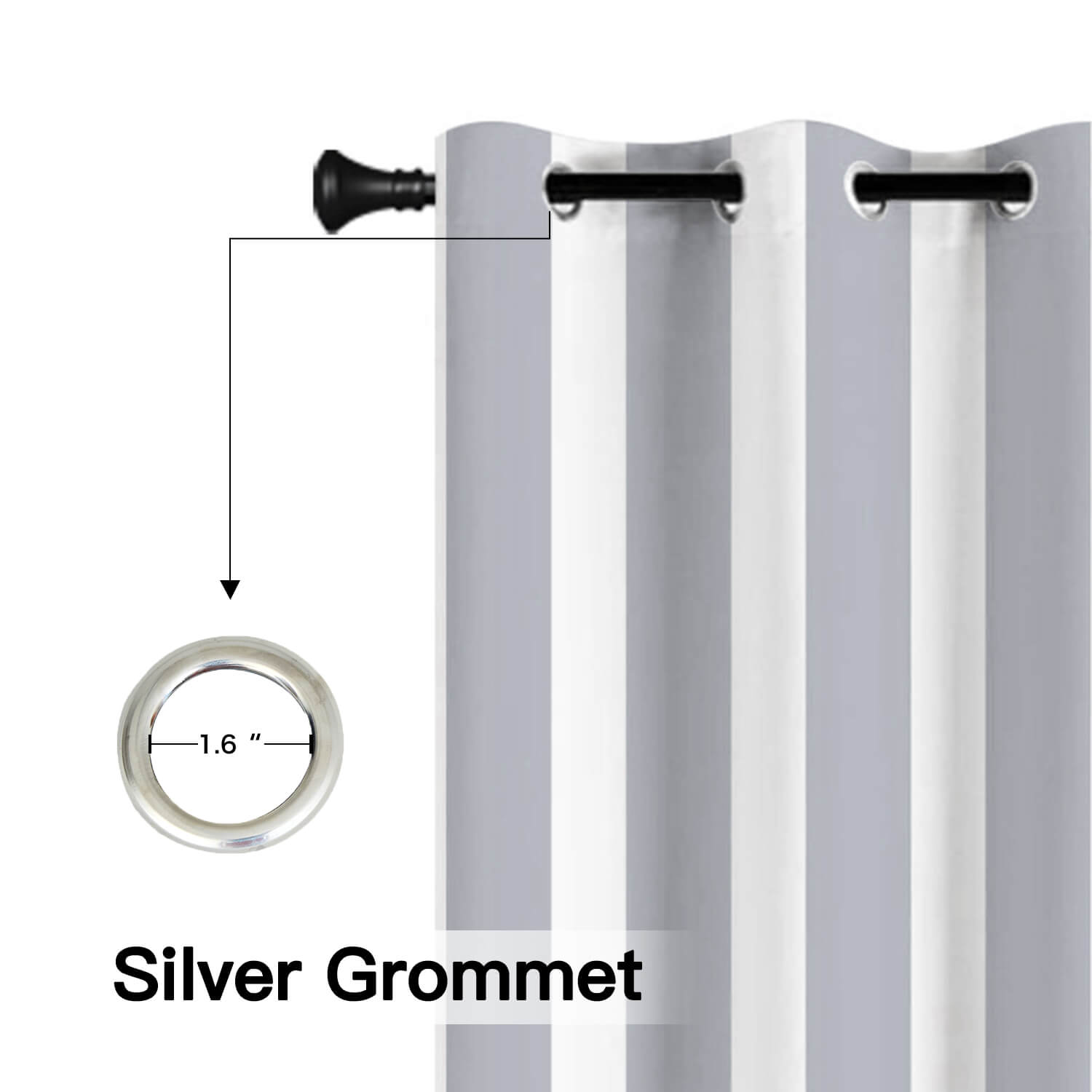 Striped Outdoor Curtains  Waterproof 1 Panel Light Gray