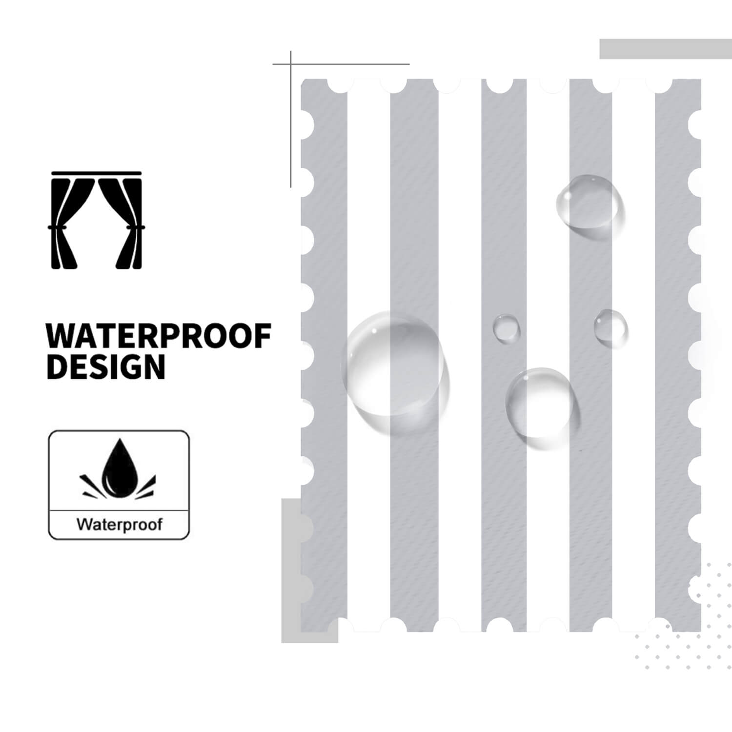 Striped Outdoor Curtains  Waterproof 1 Panel Light Gray